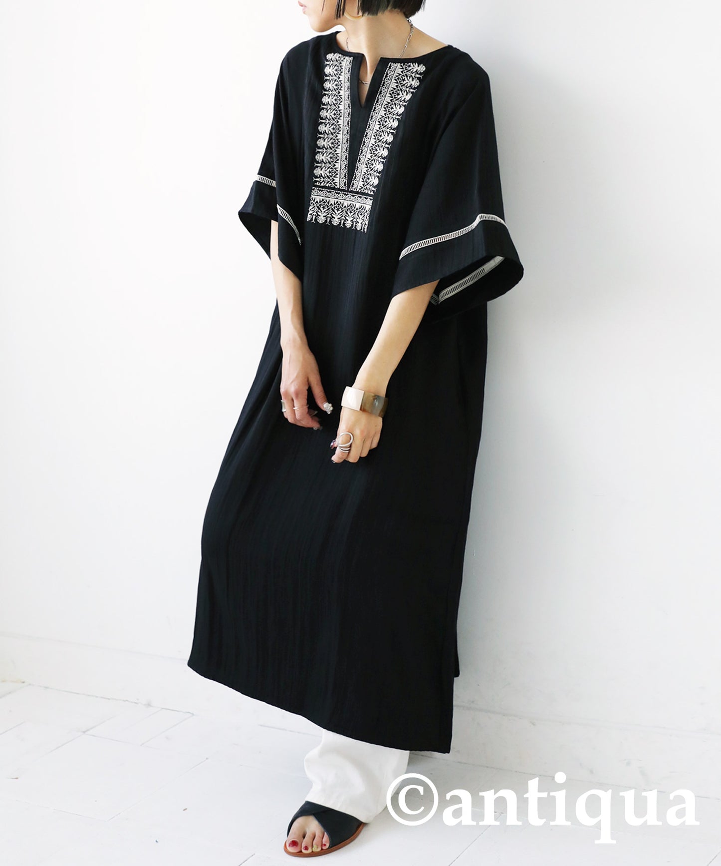 Loose-fitting Ladies Long Casual dress Short-Sleeve Embroidery
