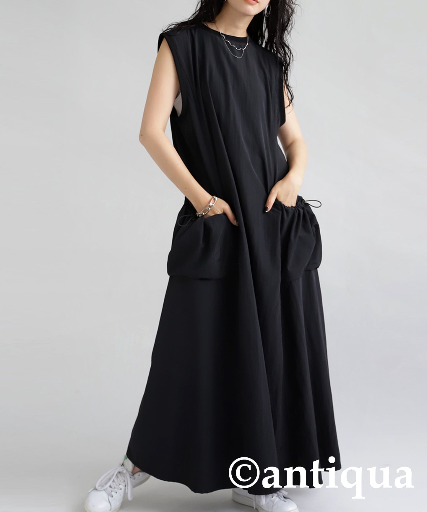 Ladies sleeveless Casual Long dress Solid color