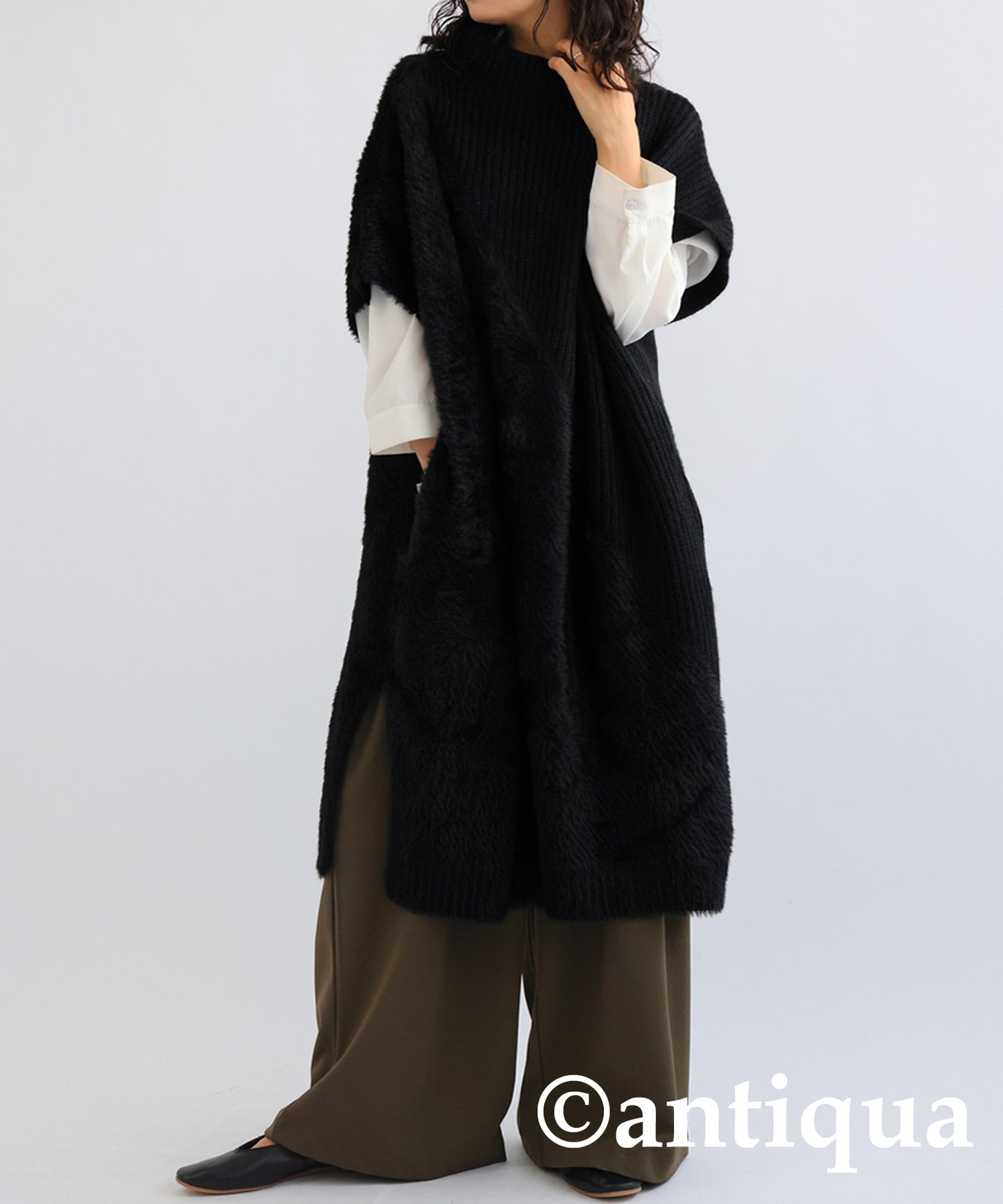 High Neck Asymmetric Long Vest Ladies