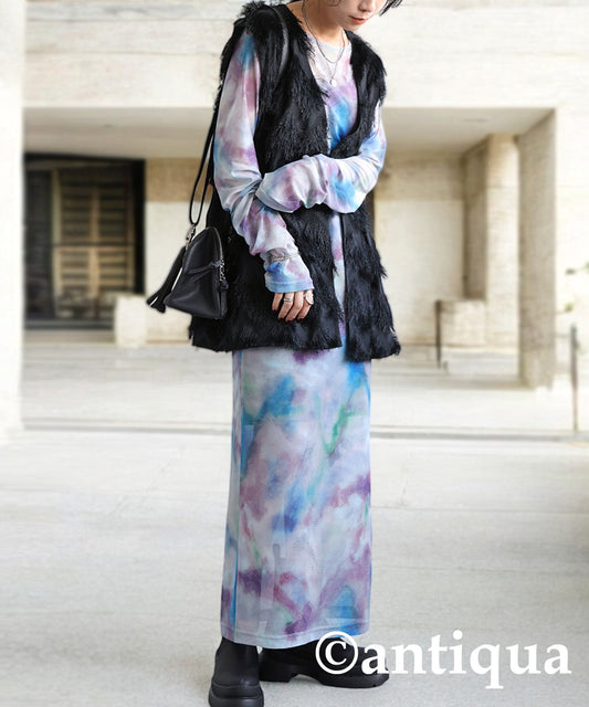 Tie-Dye Pattern Sheer Dress Ladies