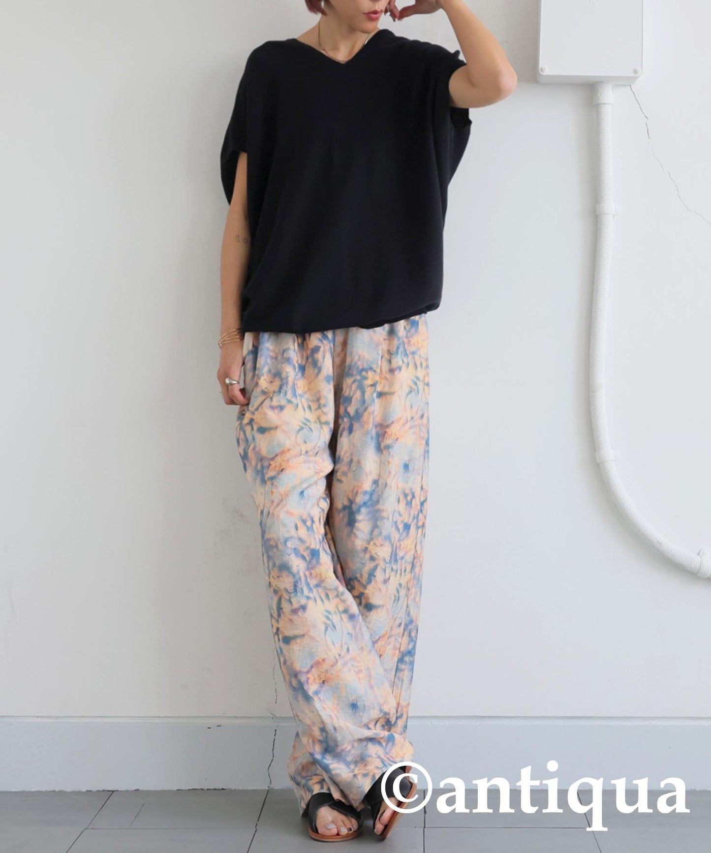 Ladies Watercolor Pattern Straight Pants