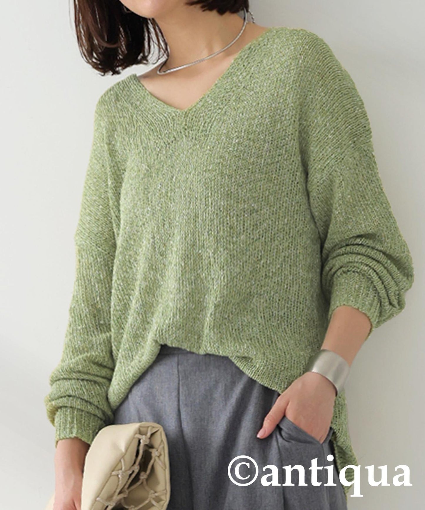 Ladies V-Neck Slub Knit