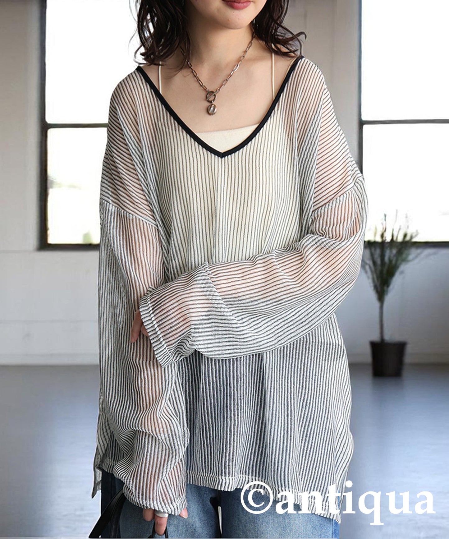 Ladies Striped Sheer Top