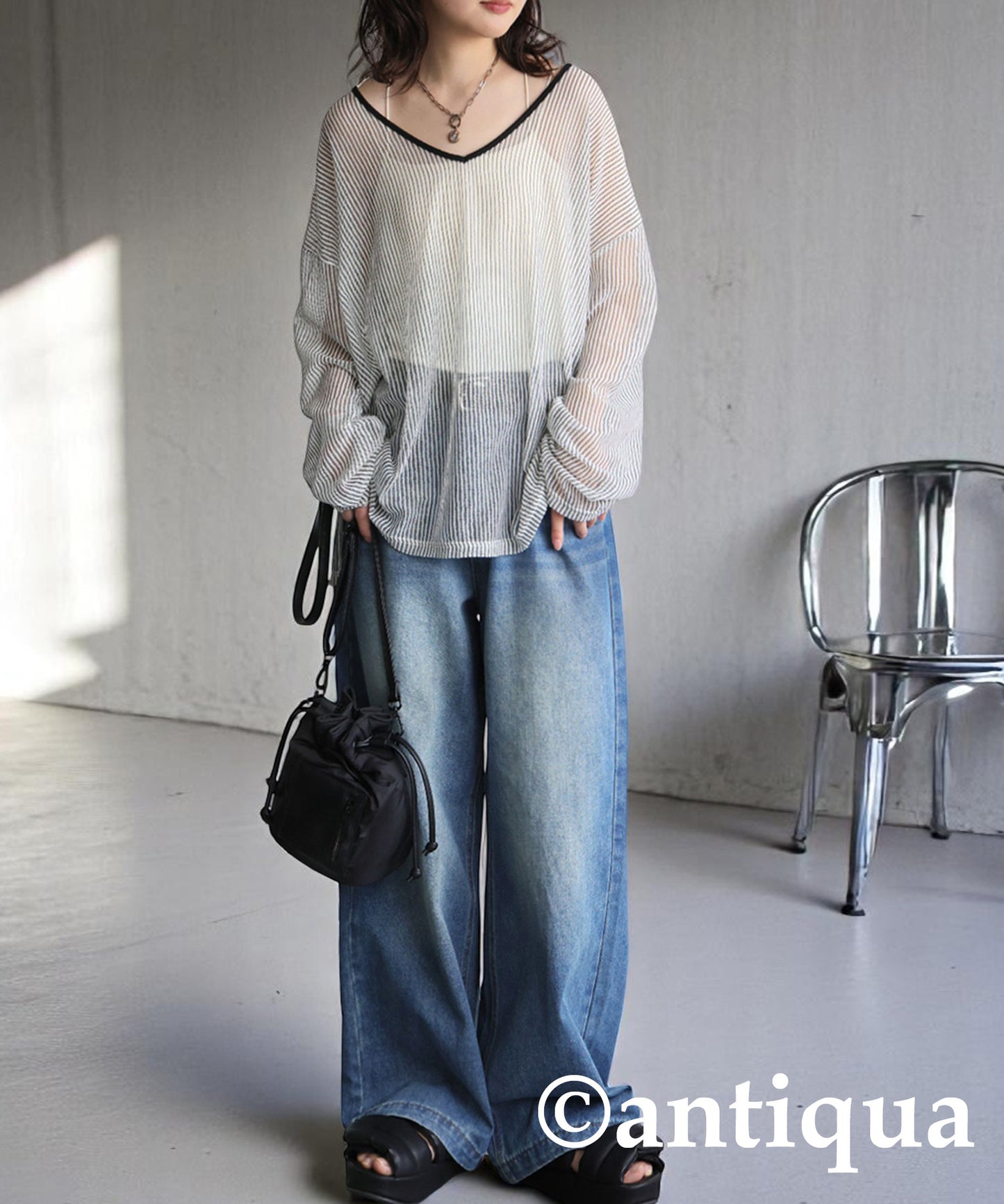 Ladies Striped Sheer Top