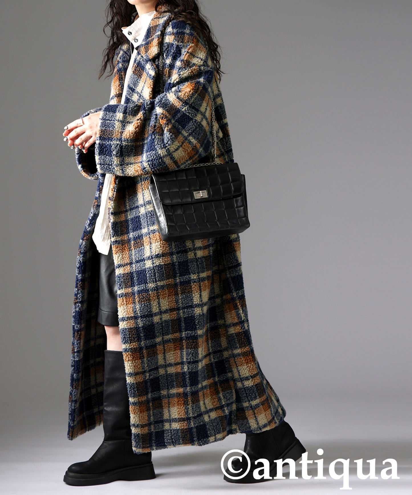 Checked Boa coat Ladies