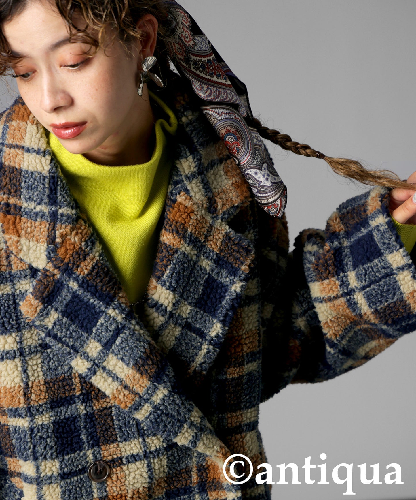 Checked Boa coat Ladies