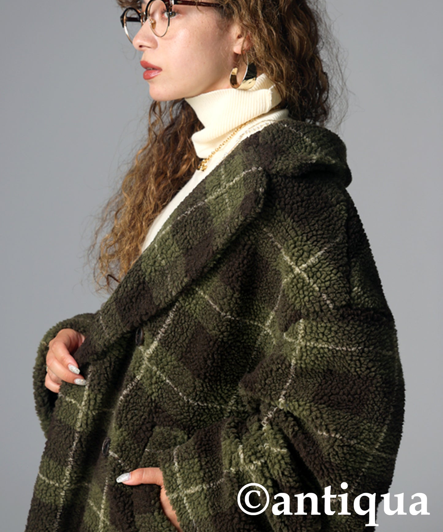 Checked Boa coat Ladies