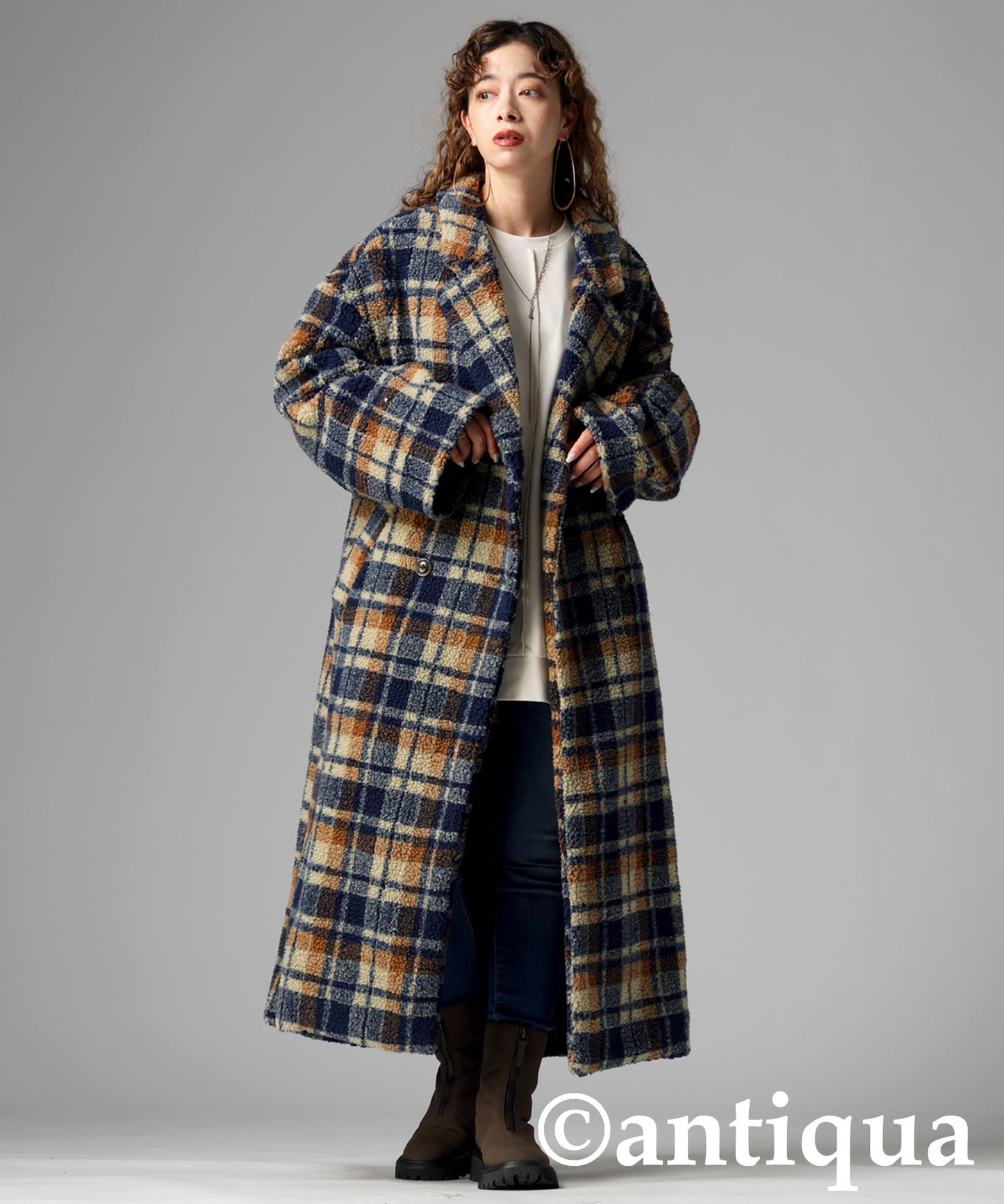 Checked Boa coat Ladies