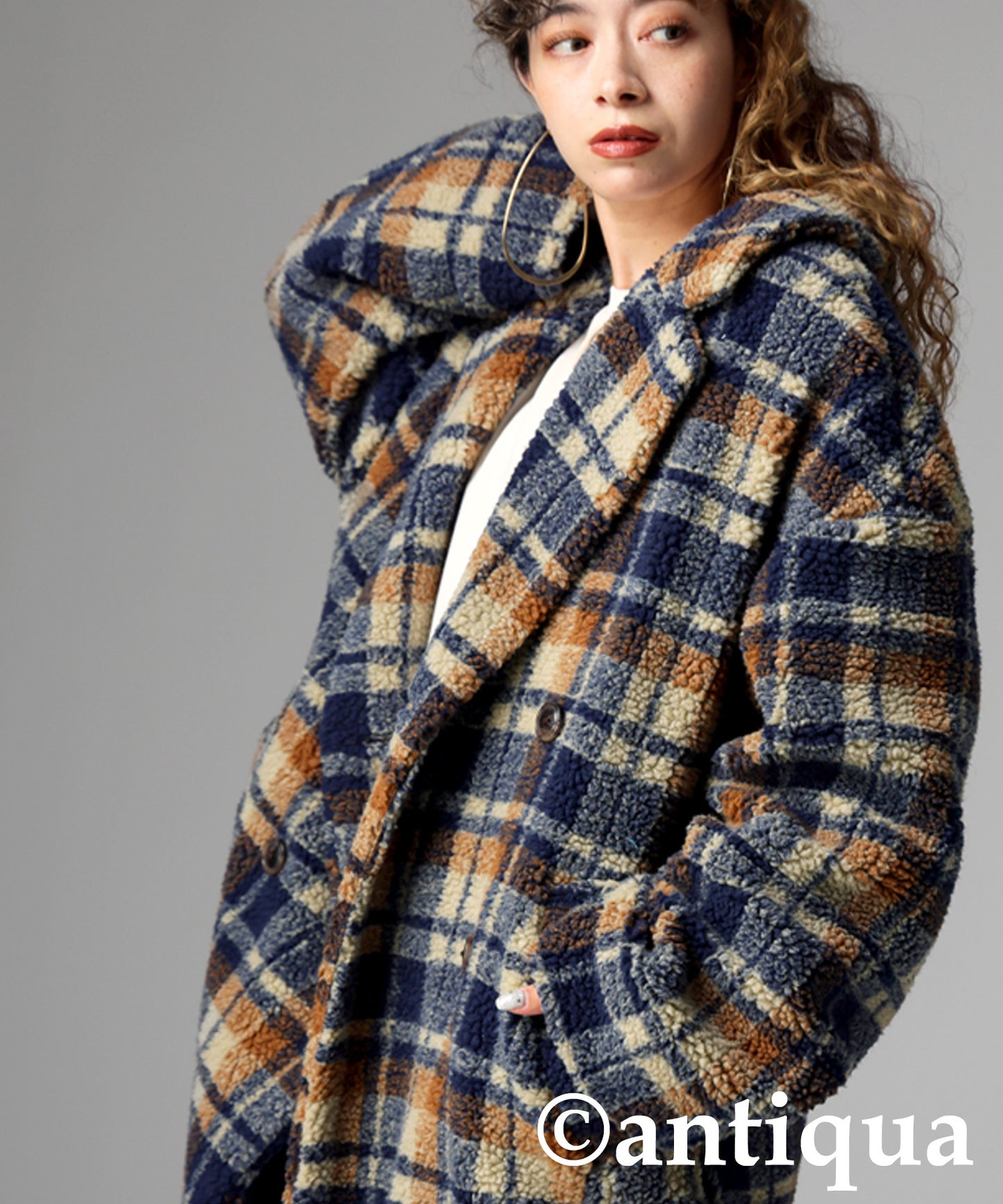 Checked Boa coat Ladies