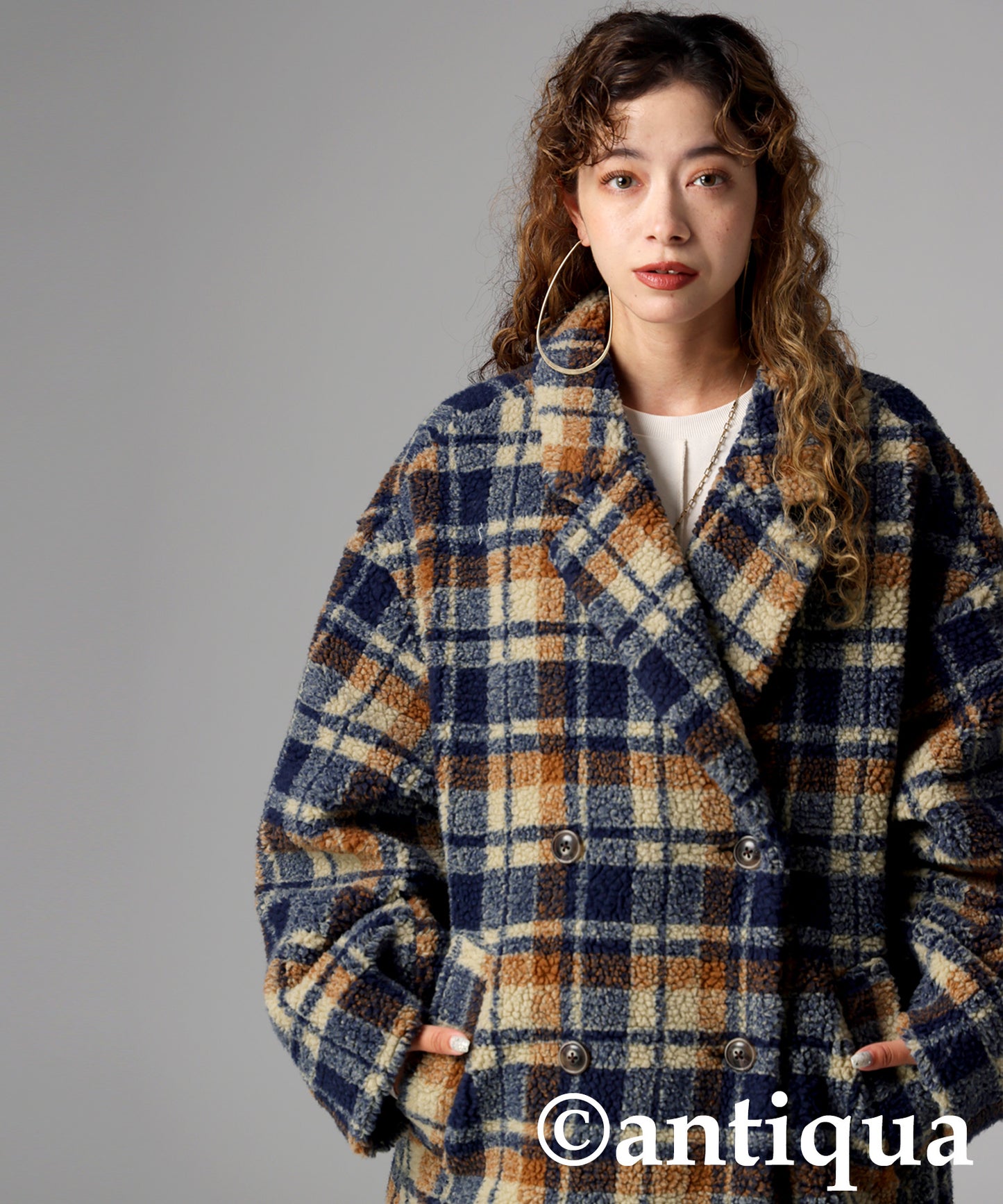Checked Boa coat Ladies