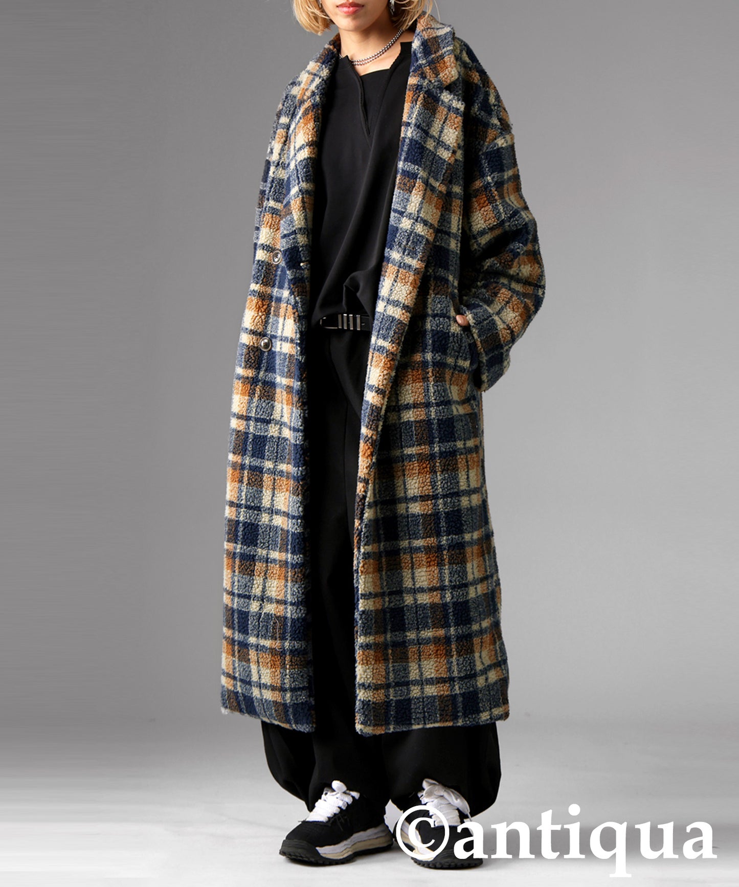 Checked Boa coat Ladies