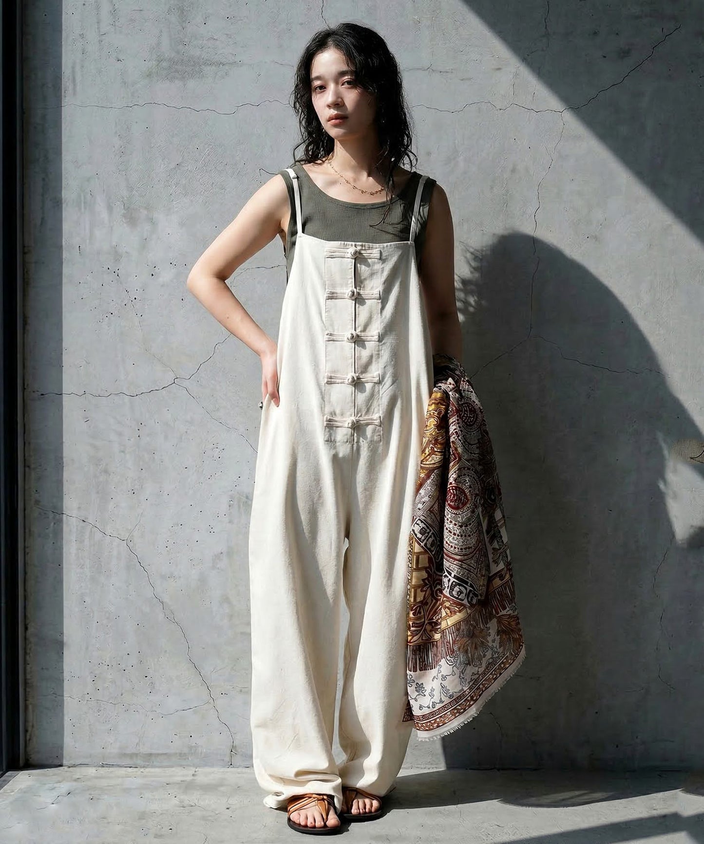 Wide-Legged Linen-Style Overalls Ladies
