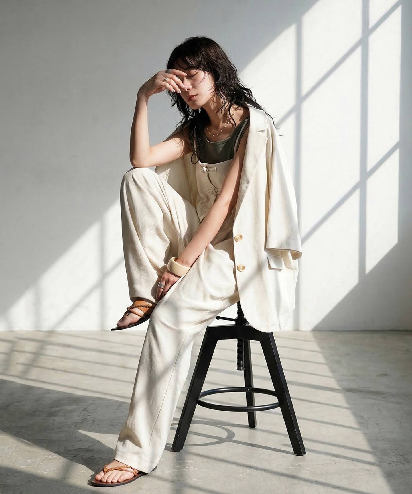 Wide-Legged Linen-Style Overalls Ladies
