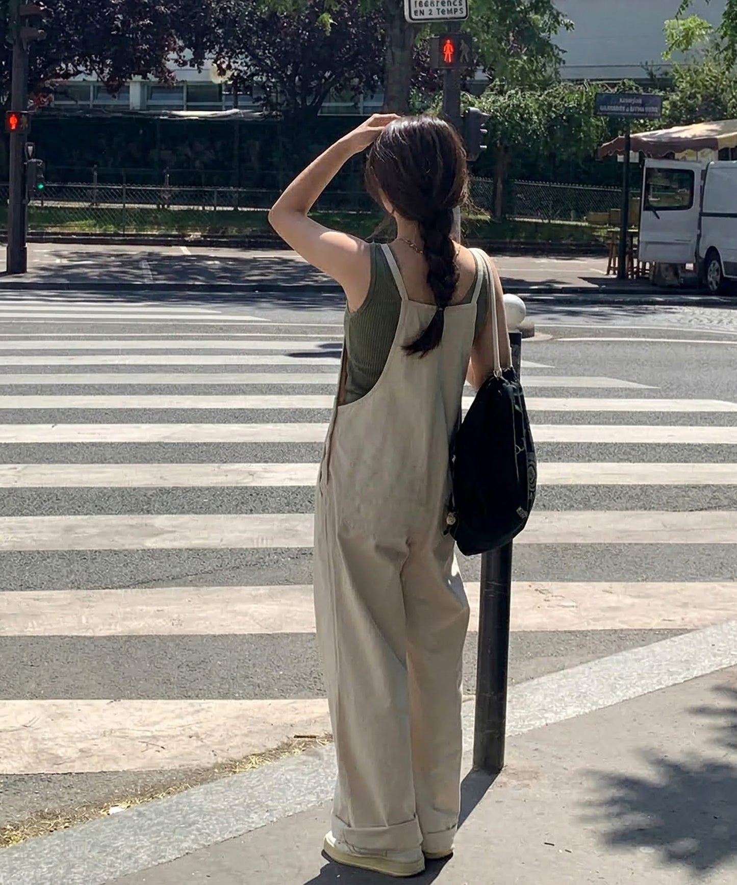 Wide-Legged Linen-Style Overalls Ladies