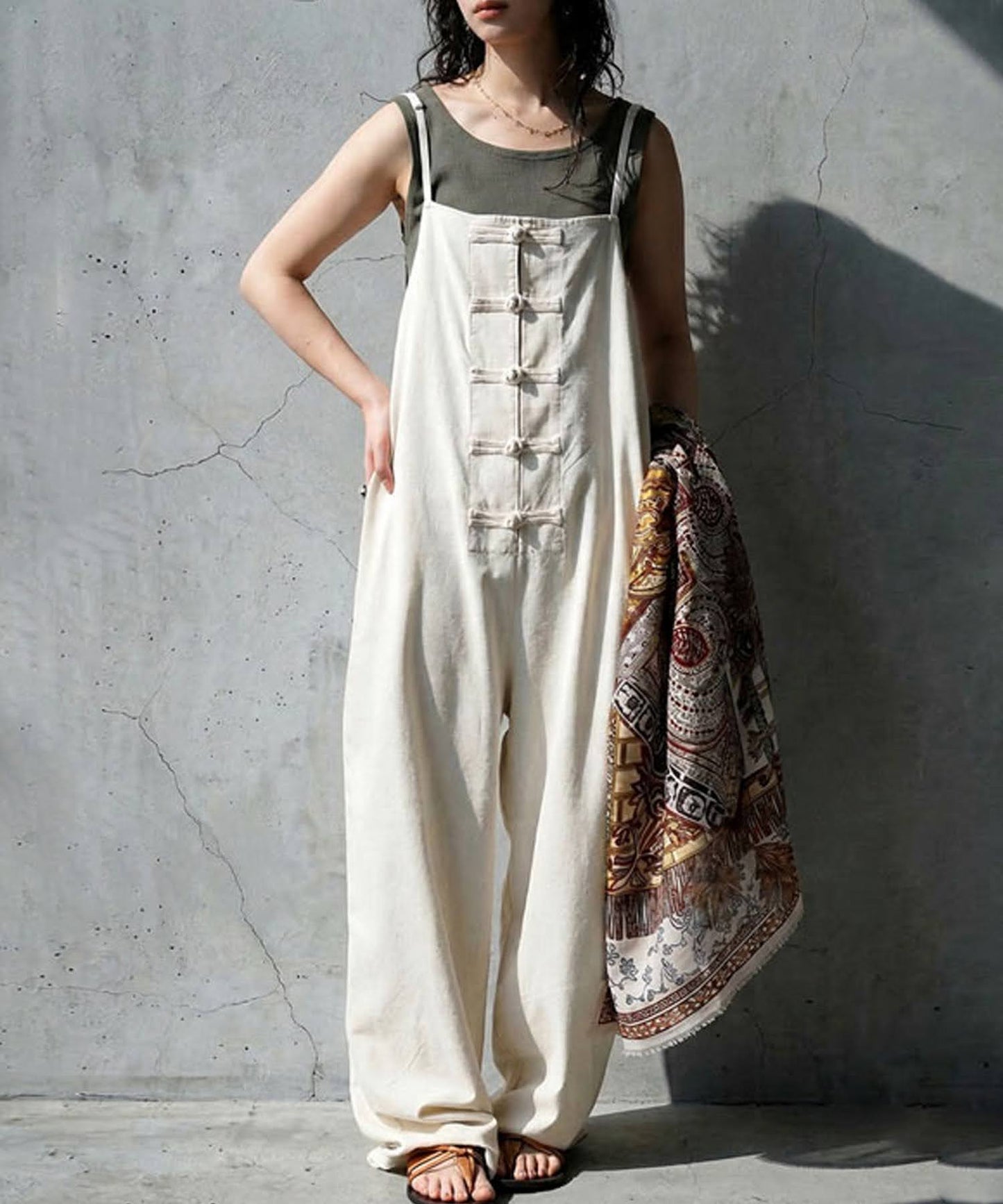 Wide-Legged Linen-Style Overalls Ladies