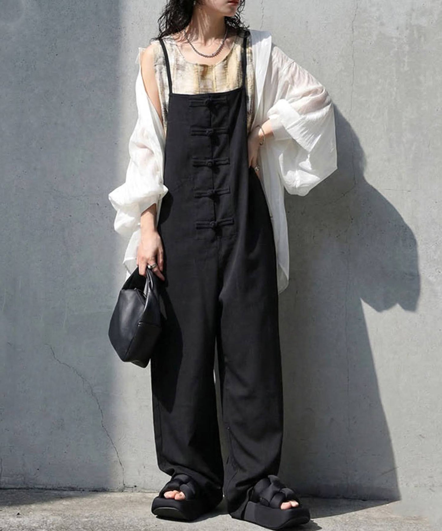 Wide-Legged Linen-Style Overalls Ladies