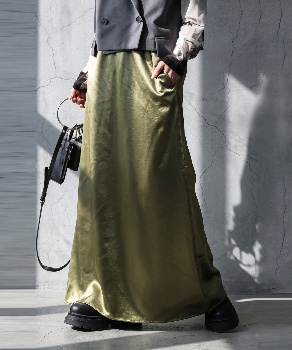 A-Line Satin Long Skirt Ladies