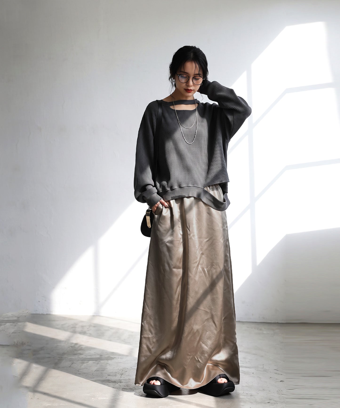 A-Line Satin Long Skirt Ladies