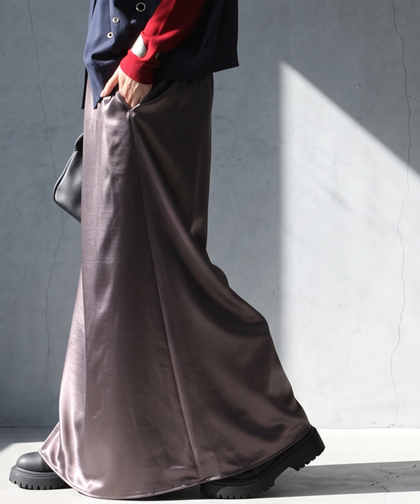 A-Line Satin Long Skirt Ladies