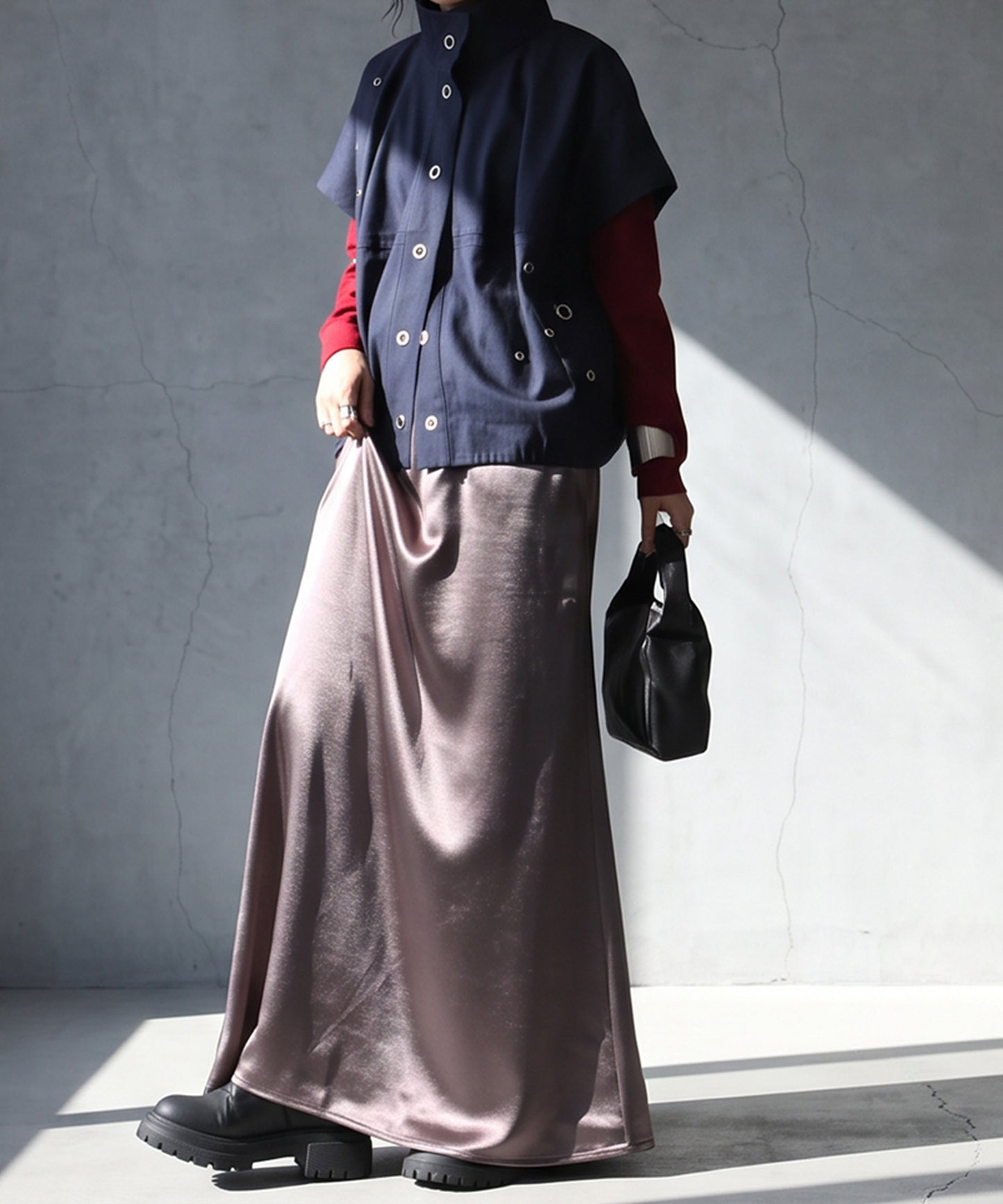 A-Line Satin Long Skirt Ladies
