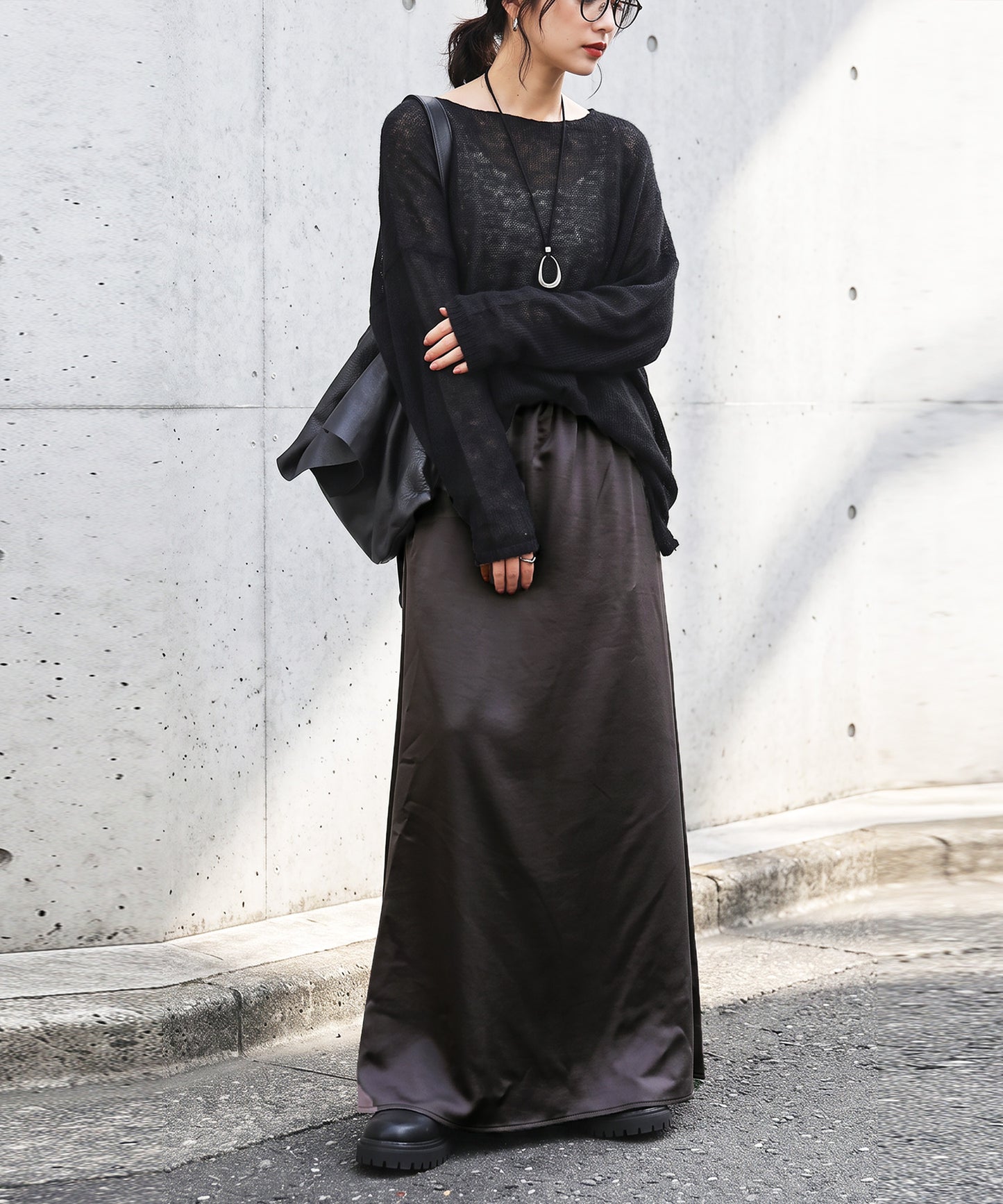 A-Line Satin Long Skirt Ladies