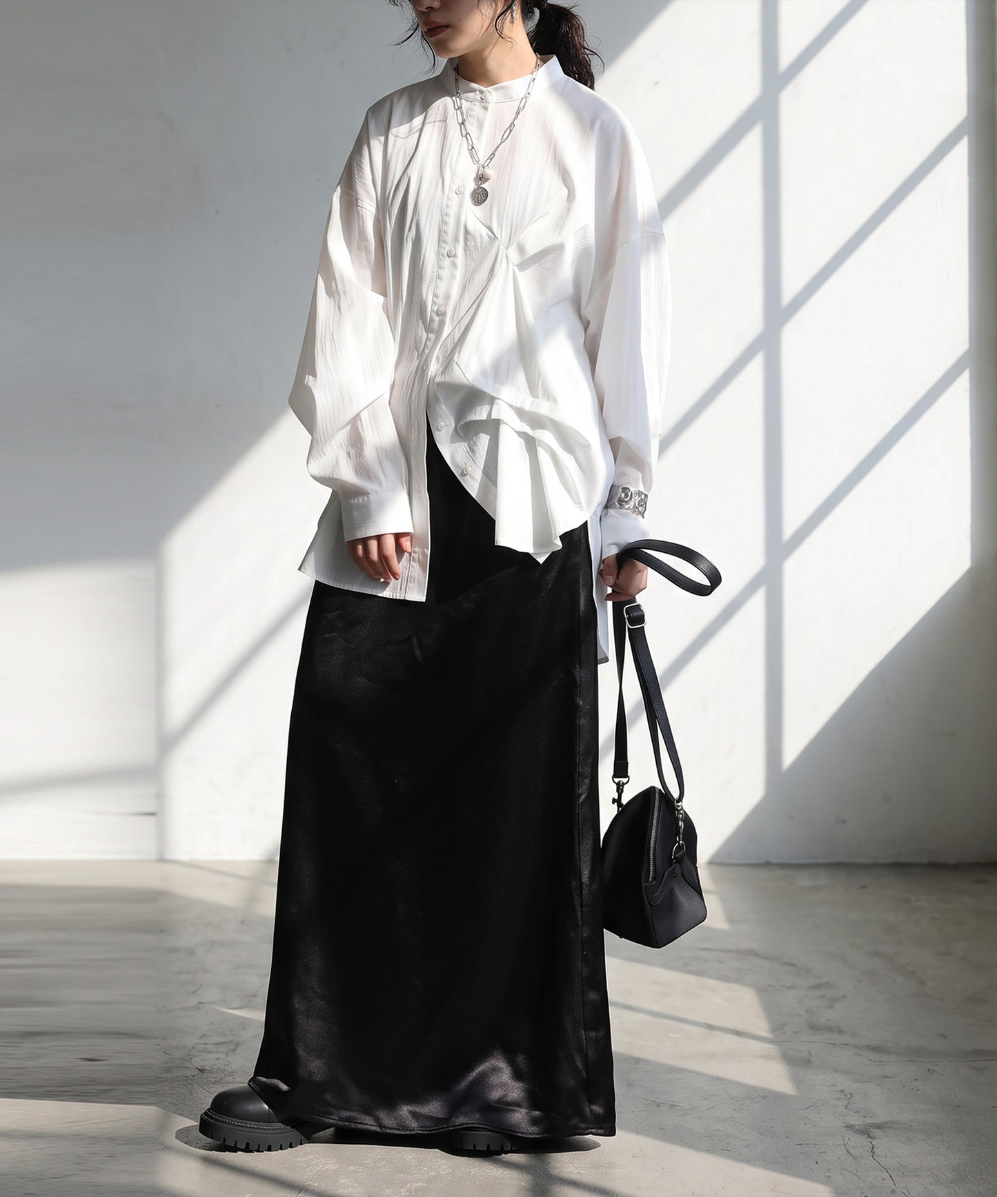 A-Line Satin Long Skirt Ladies