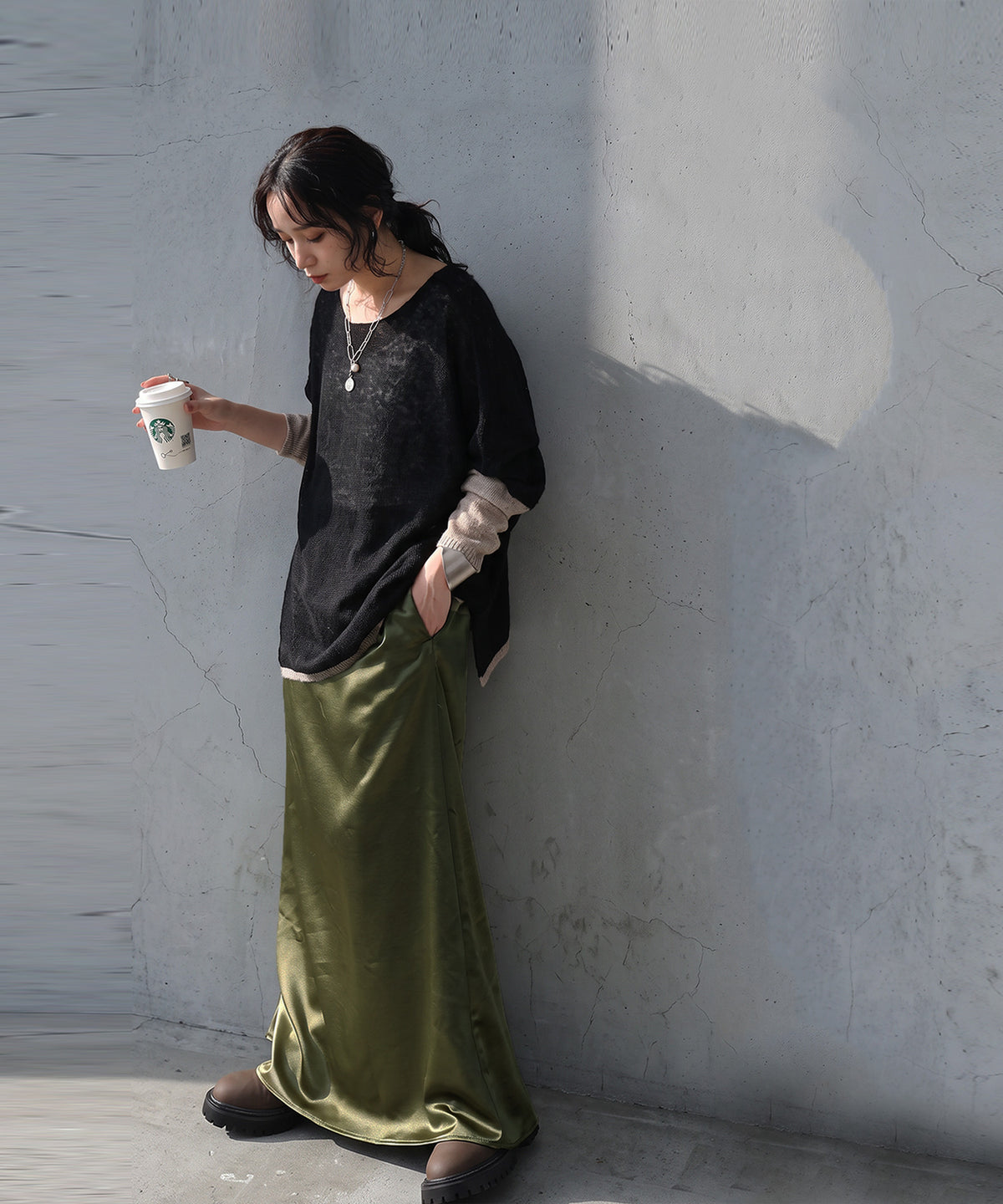 A-Line Satin Long Skirt Ladies