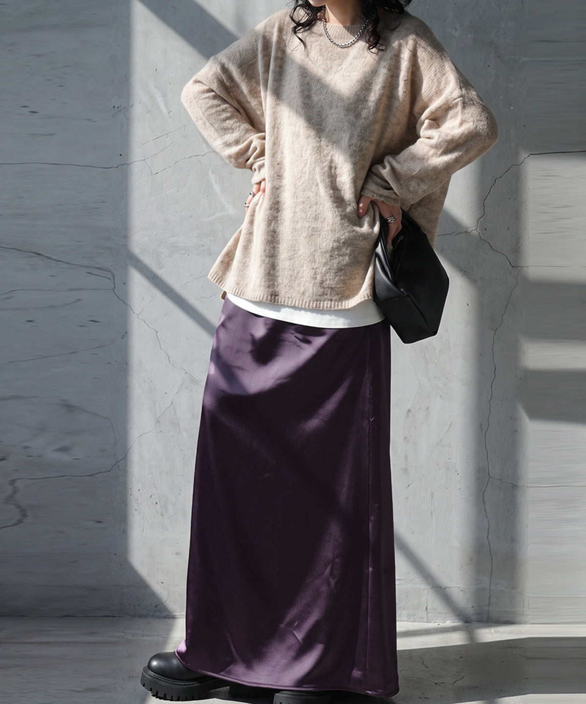A-Line Satin Long Skirt Ladies