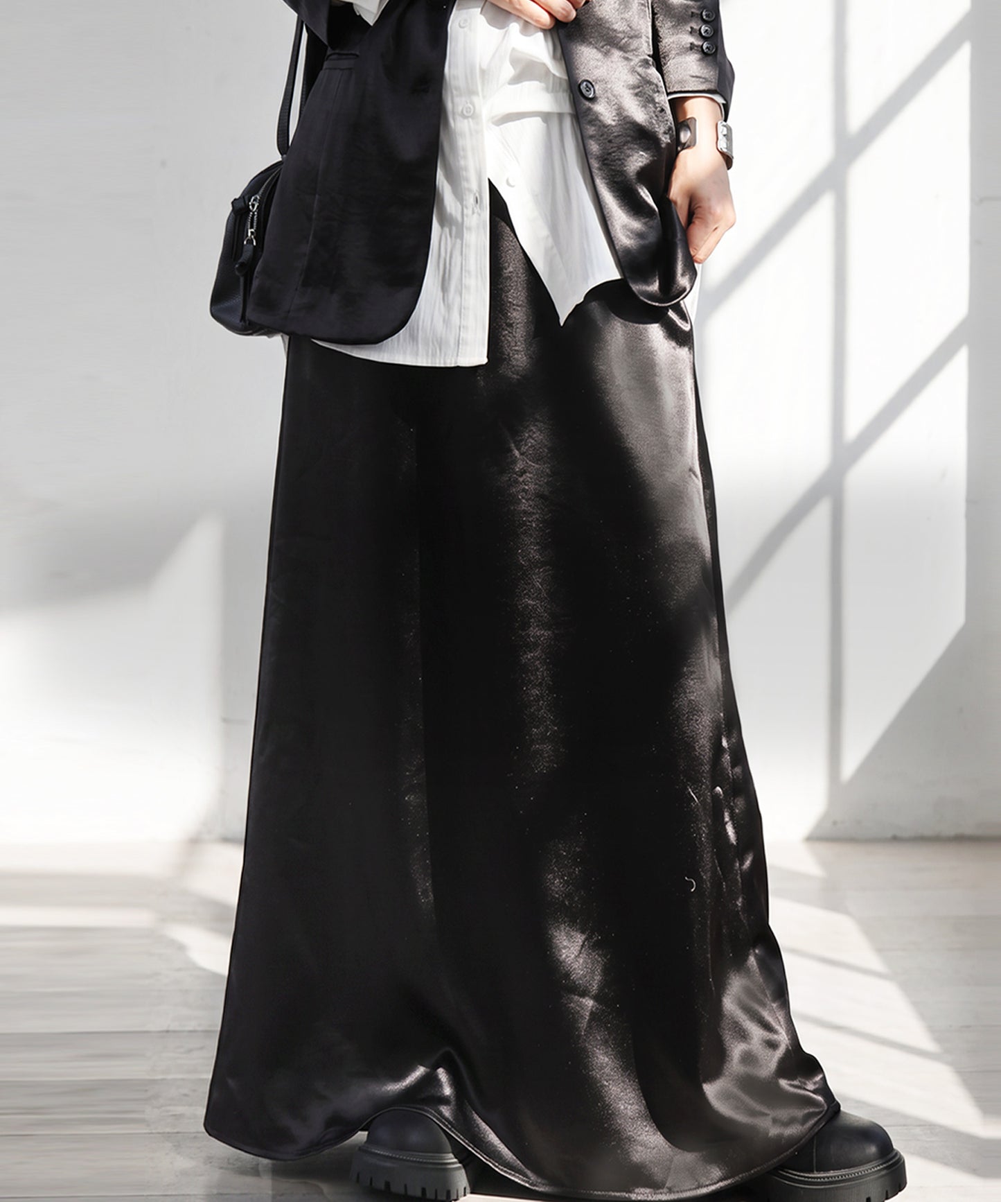 A-Line Satin Long Skirt Ladies