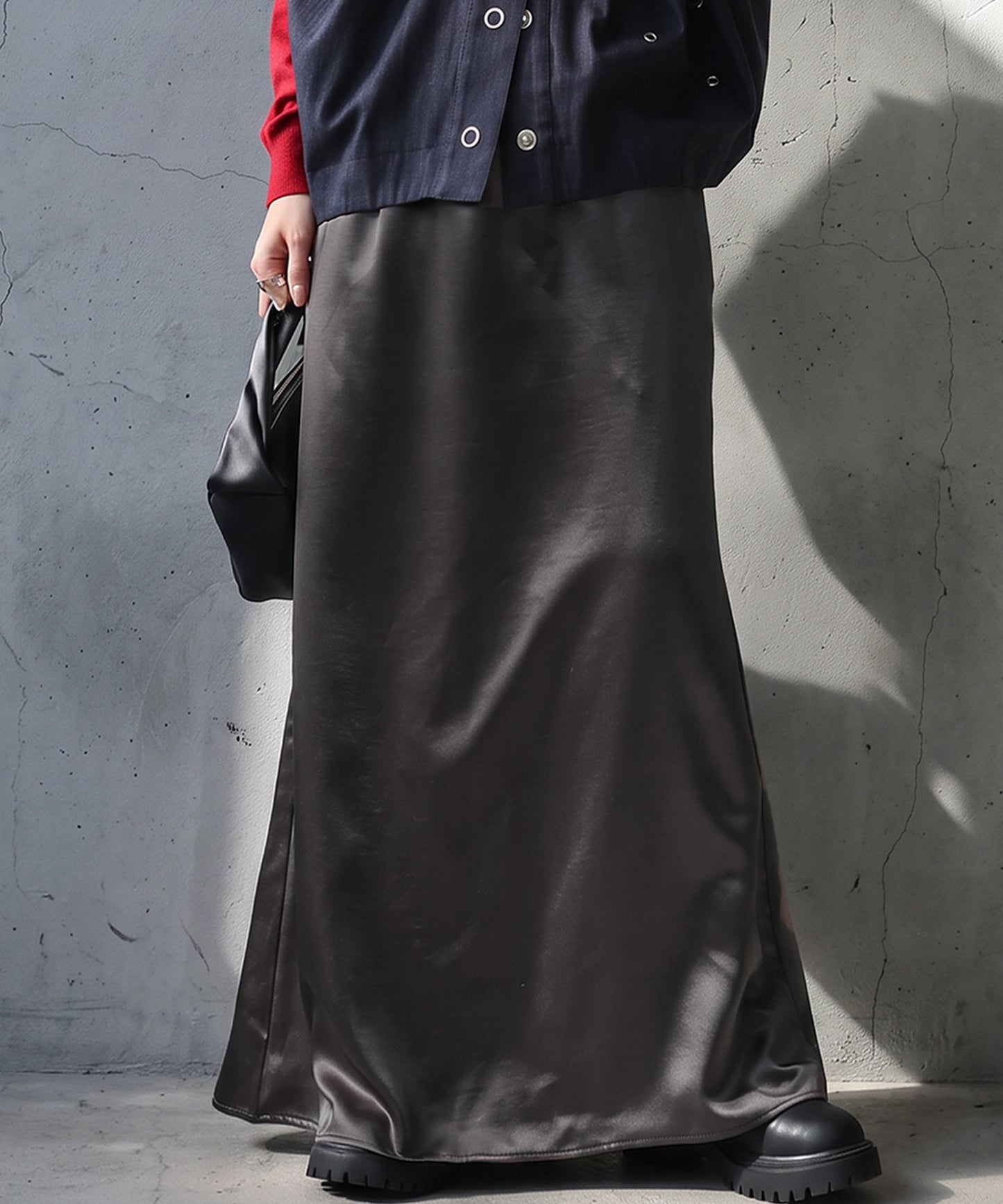 A-Line Satin Long Skirt Ladies