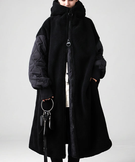 Mixed-Material, Hooded, Quilted, Double-Zip Boa Coat Ladies