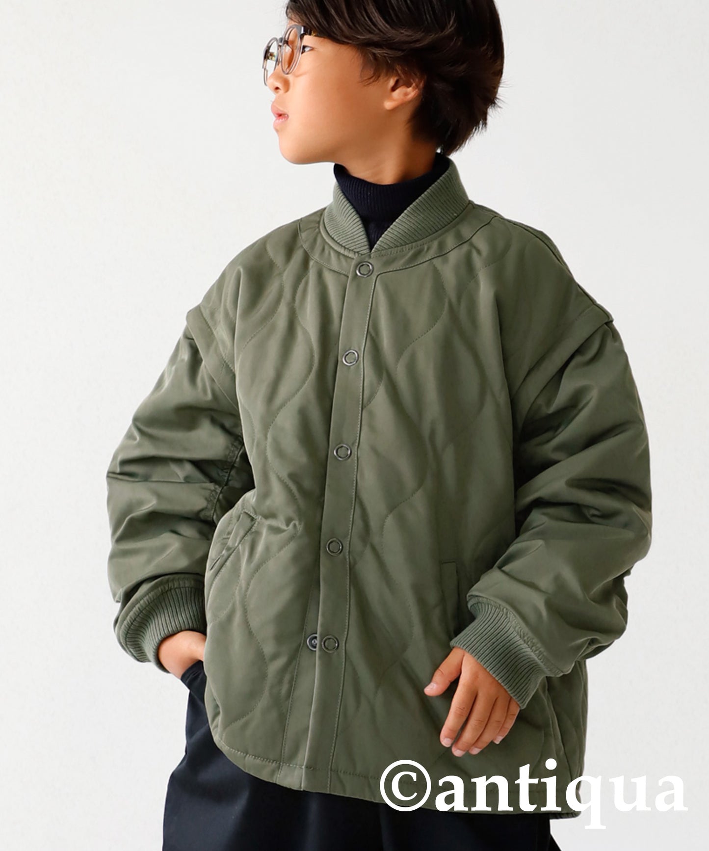 Kids 2way quilted MA-1 jacket detachable sleeve