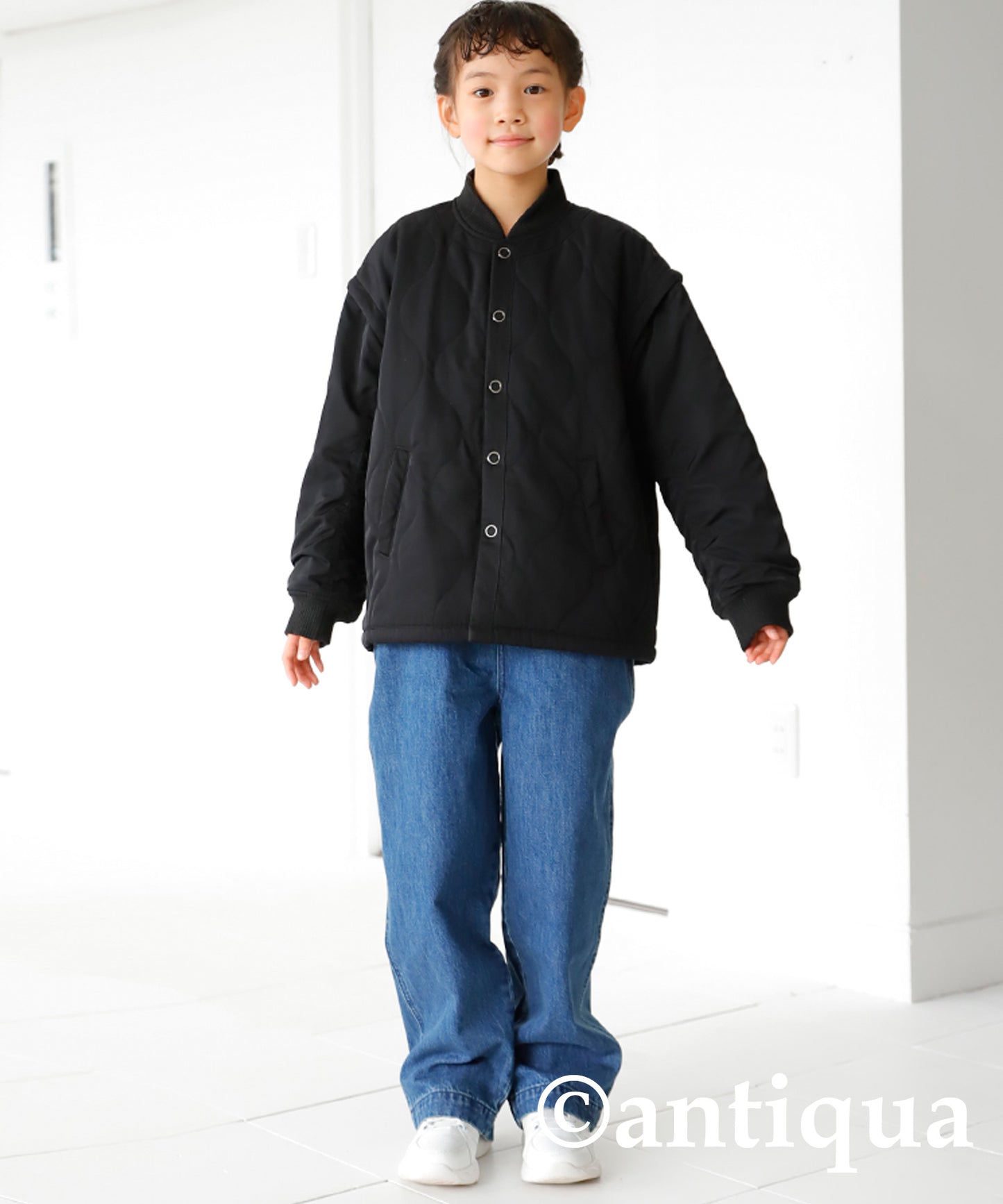 Kids 2way quilted MA-1 jacket detachable sleeve