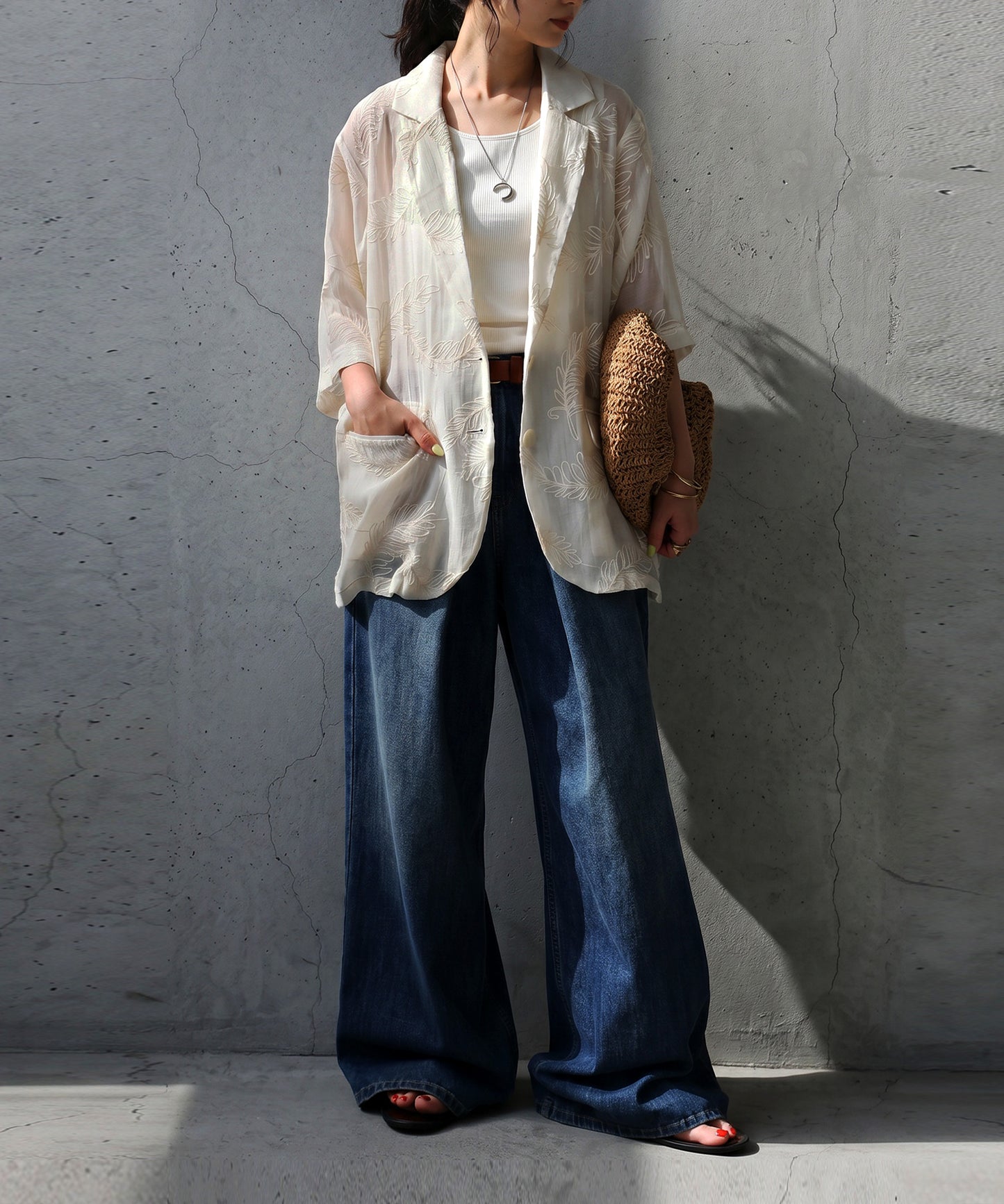 Leaf Pattern Embroidered Sheer Tailored Jacket Ladies