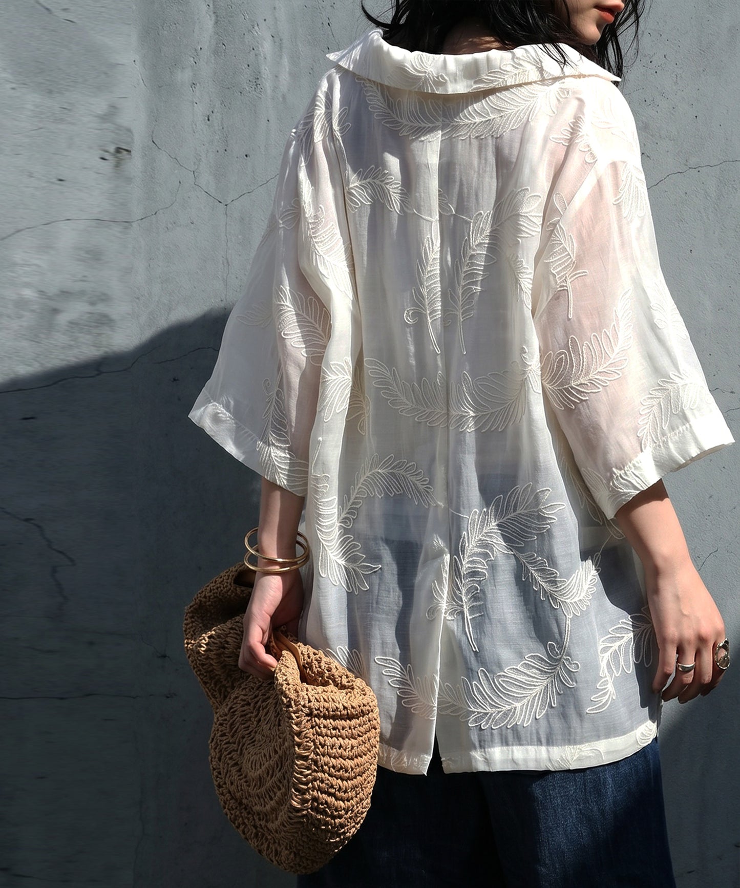 Leaf Pattern Embroidered Sheer Tailored Jacket Ladies