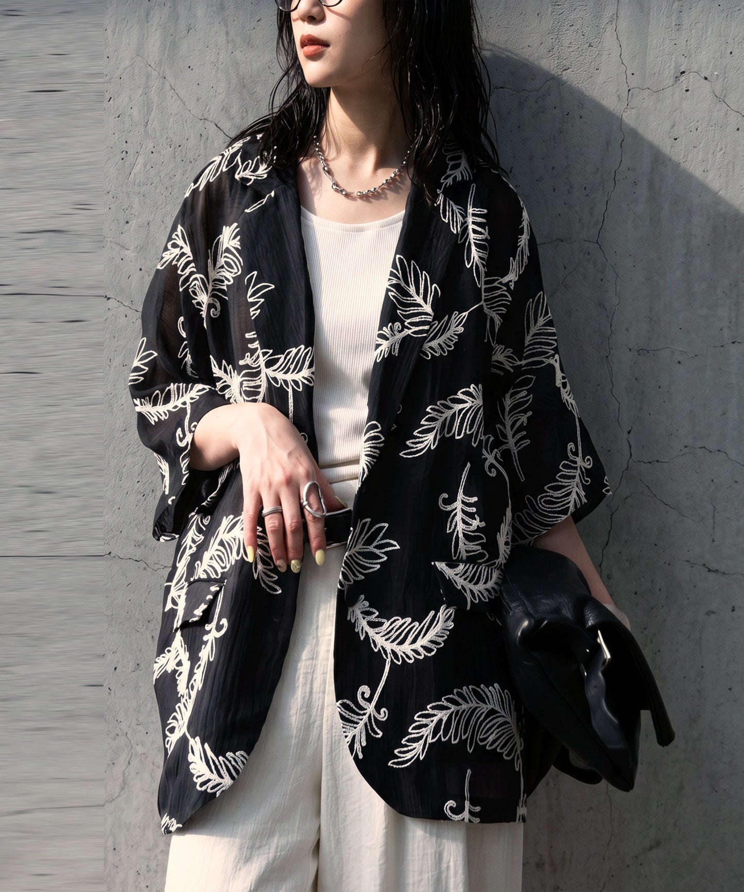 Leaf Pattern Embroidered Sheer Tailored Jacket Ladies