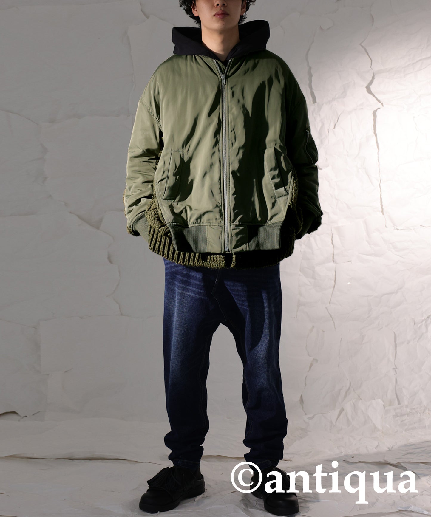 Layered like Men's quilting coat (MA-1) × cable knitting switchingdesign