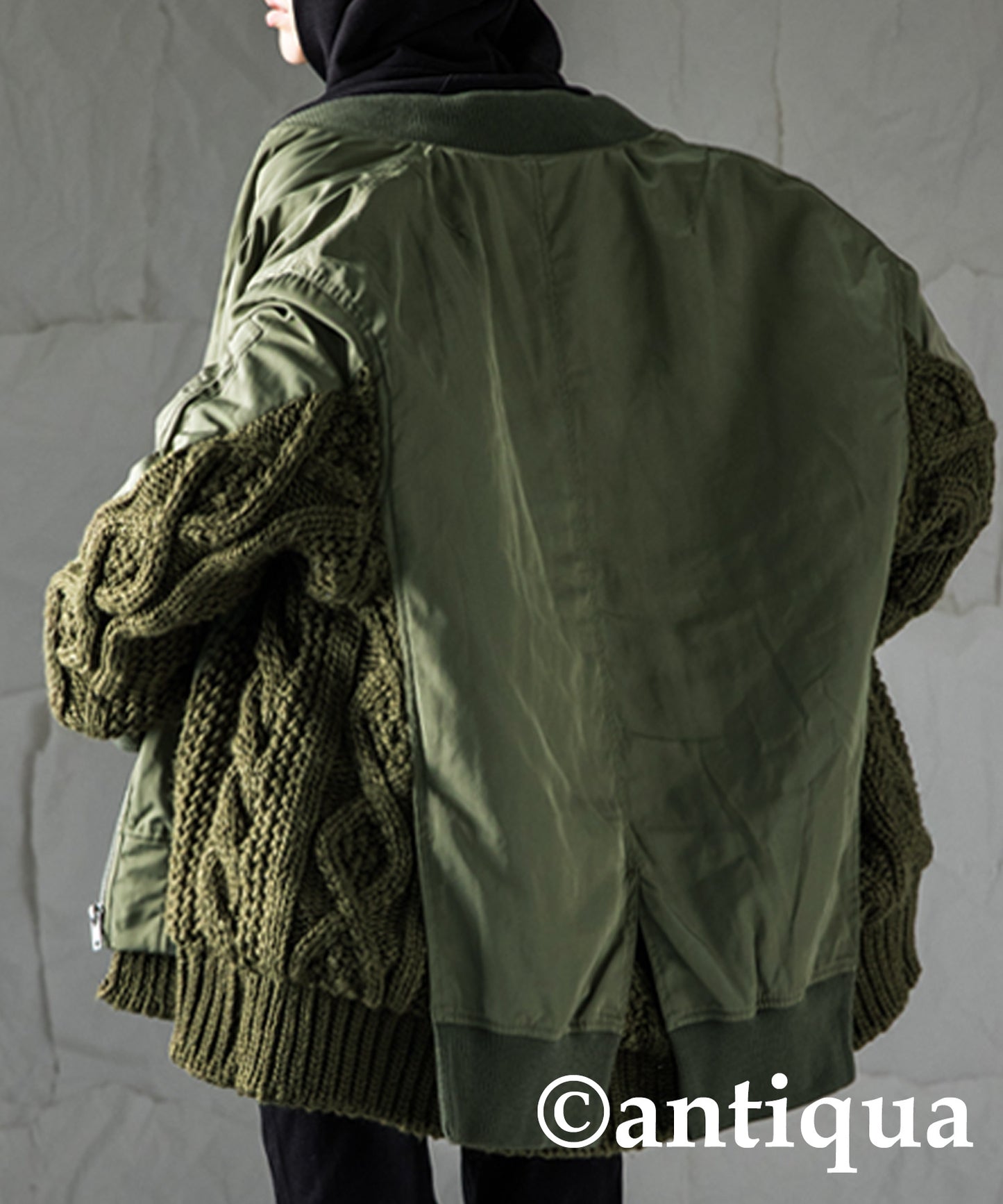 Layered like Ladies quilting coat (MA-1) × cable knitting switchingdesign