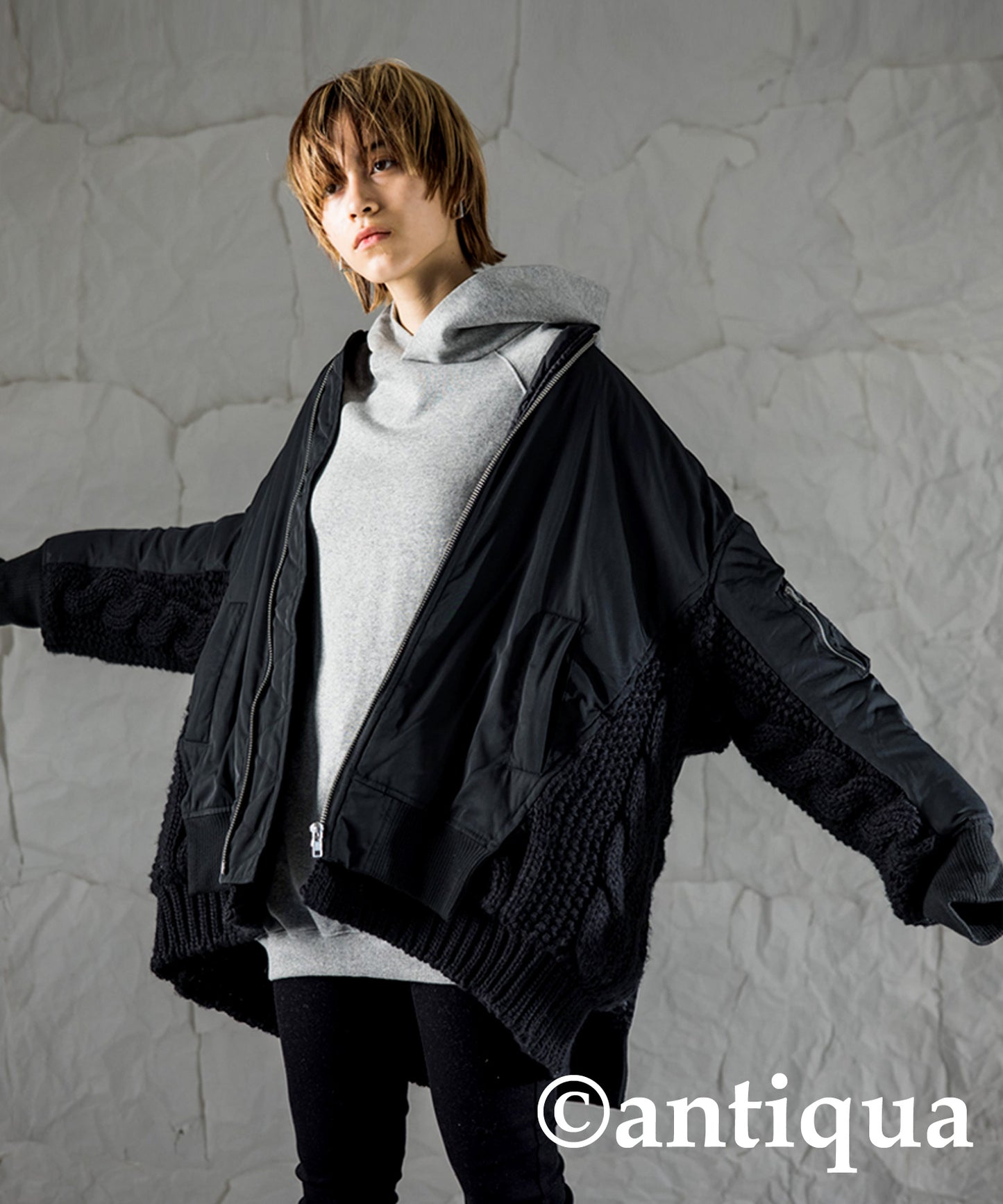 Layered like Ladies quilting coat (MA-1) × cable knitting switchingdesign