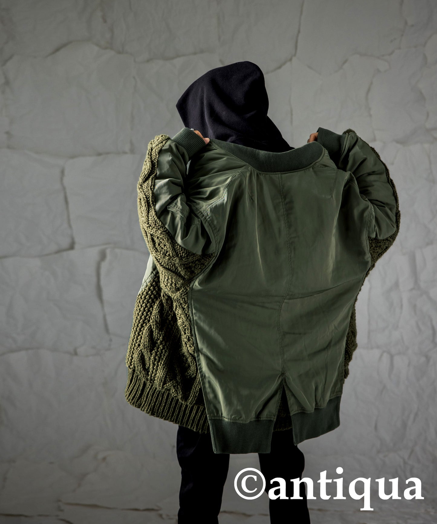 Layered like Ladies quilting coat (MA-1) × cable knitting switchingdesign