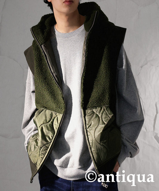 Men's quilting and boa vest with hood