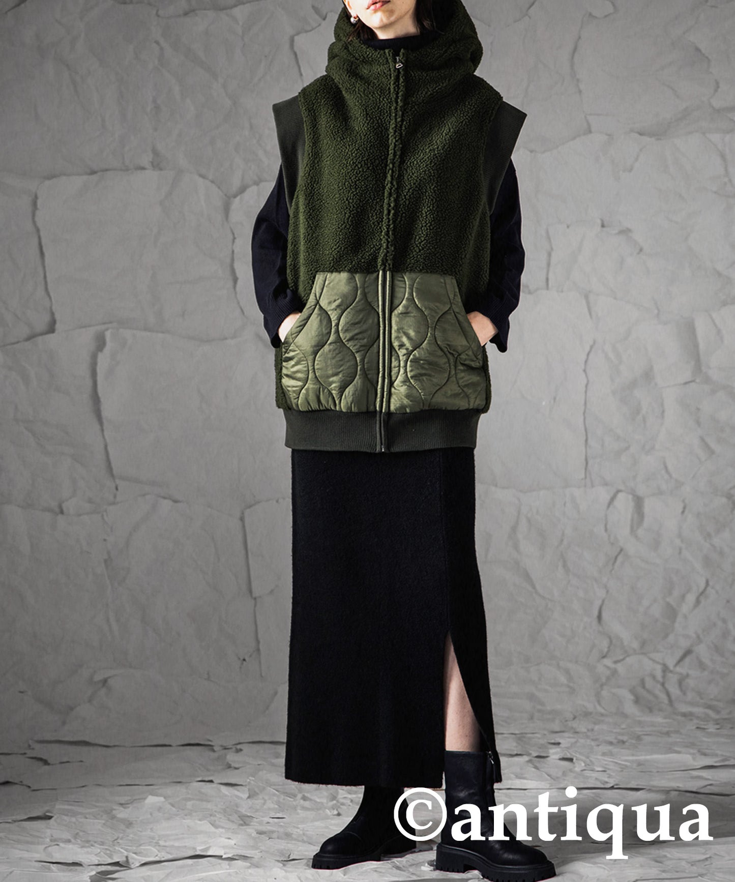 Ladies quilting and boa vest with hood