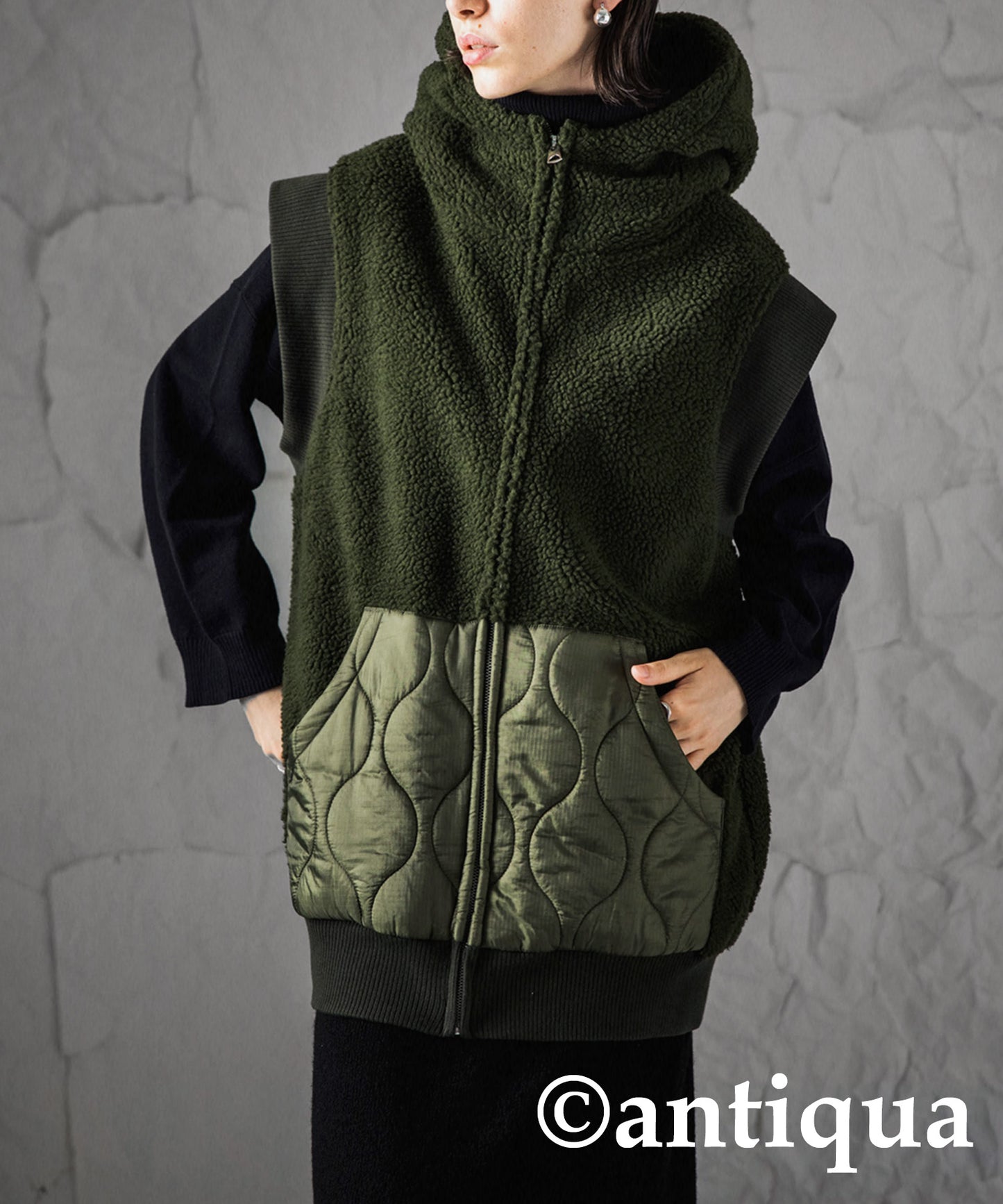 Ladies quilting and boa vest with hood