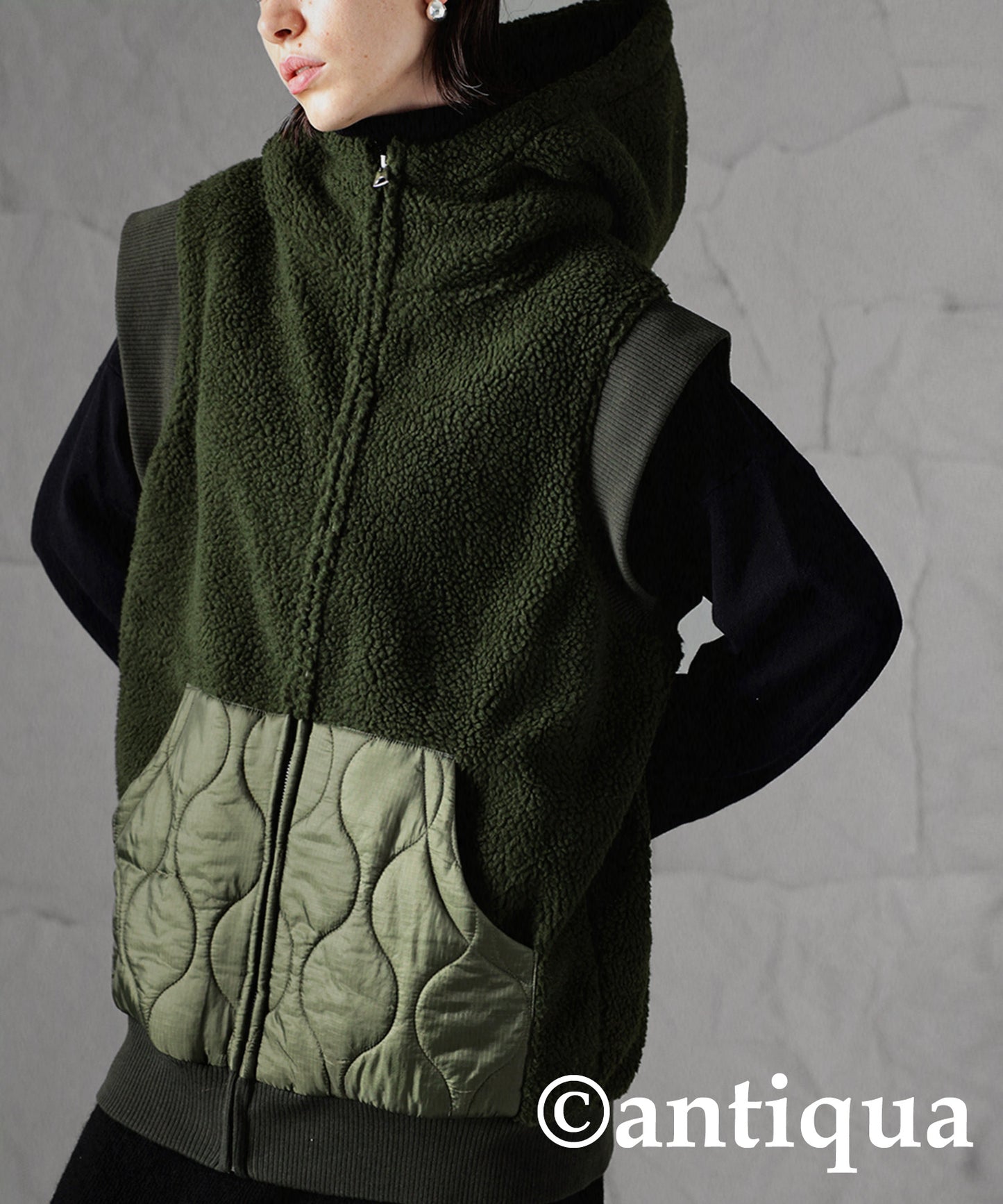 Ladies quilting and boa vest with hood