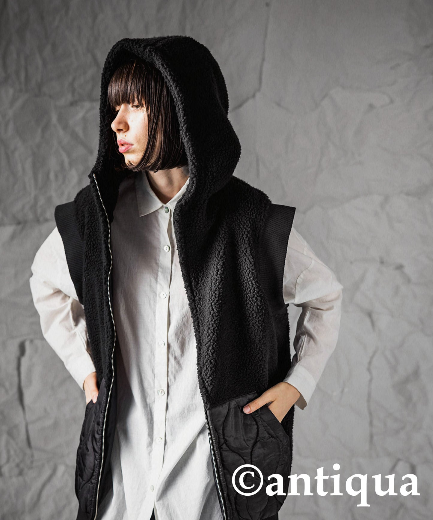 Ladies quilting and boa vest with hood