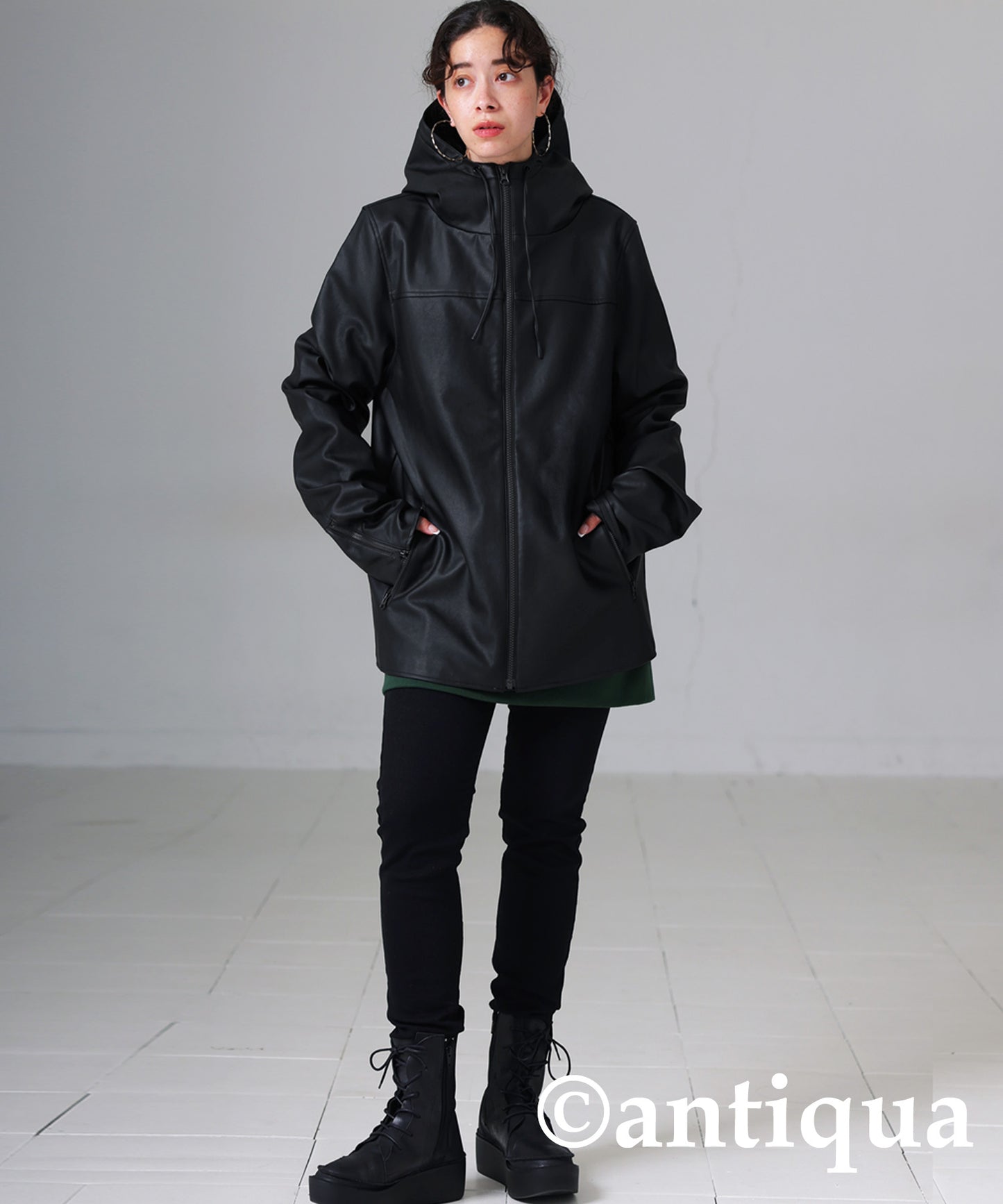 Ladies leather jacket vegan leather with hood