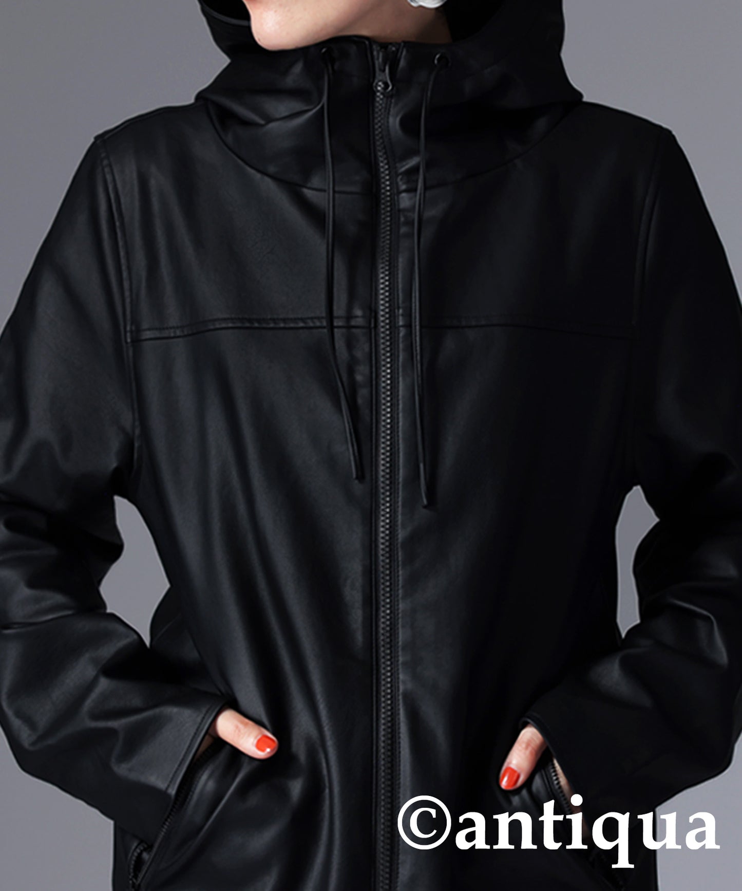 Ladies leather jacket vegan leather with hood