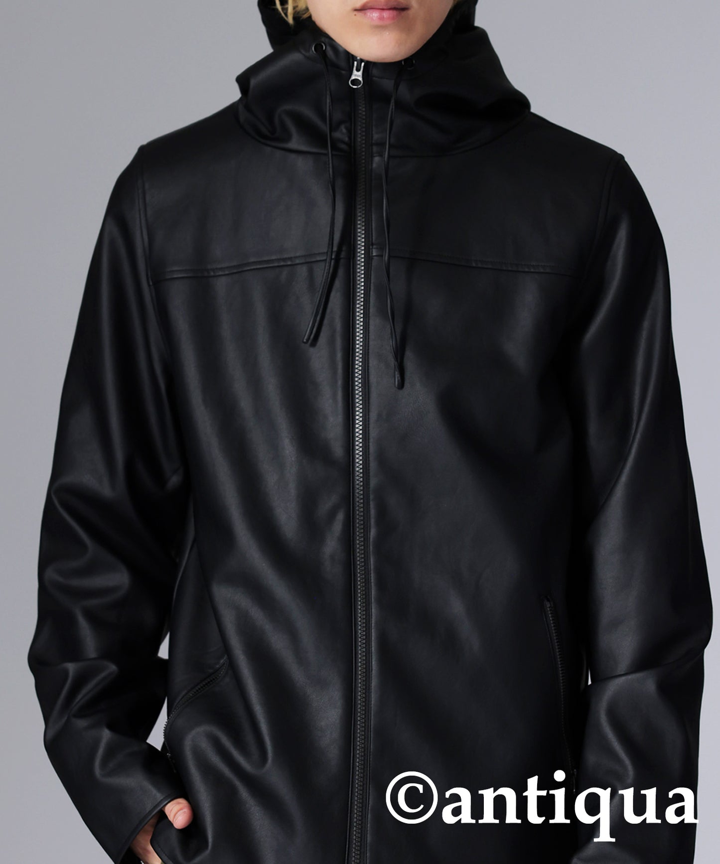 Men's leather jacket vegan leather with hood