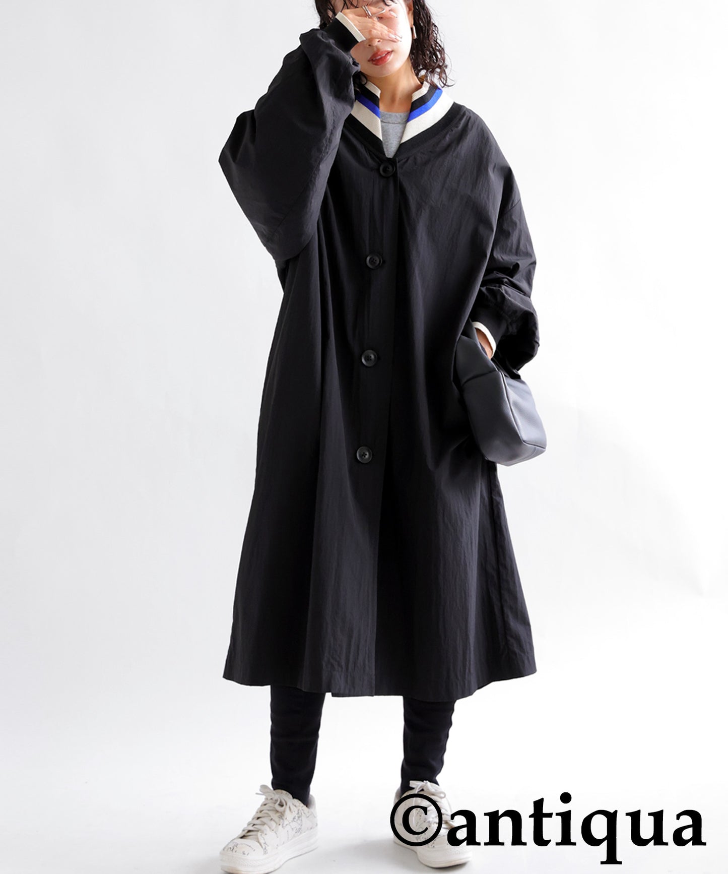 Ladies long coat multi color collar