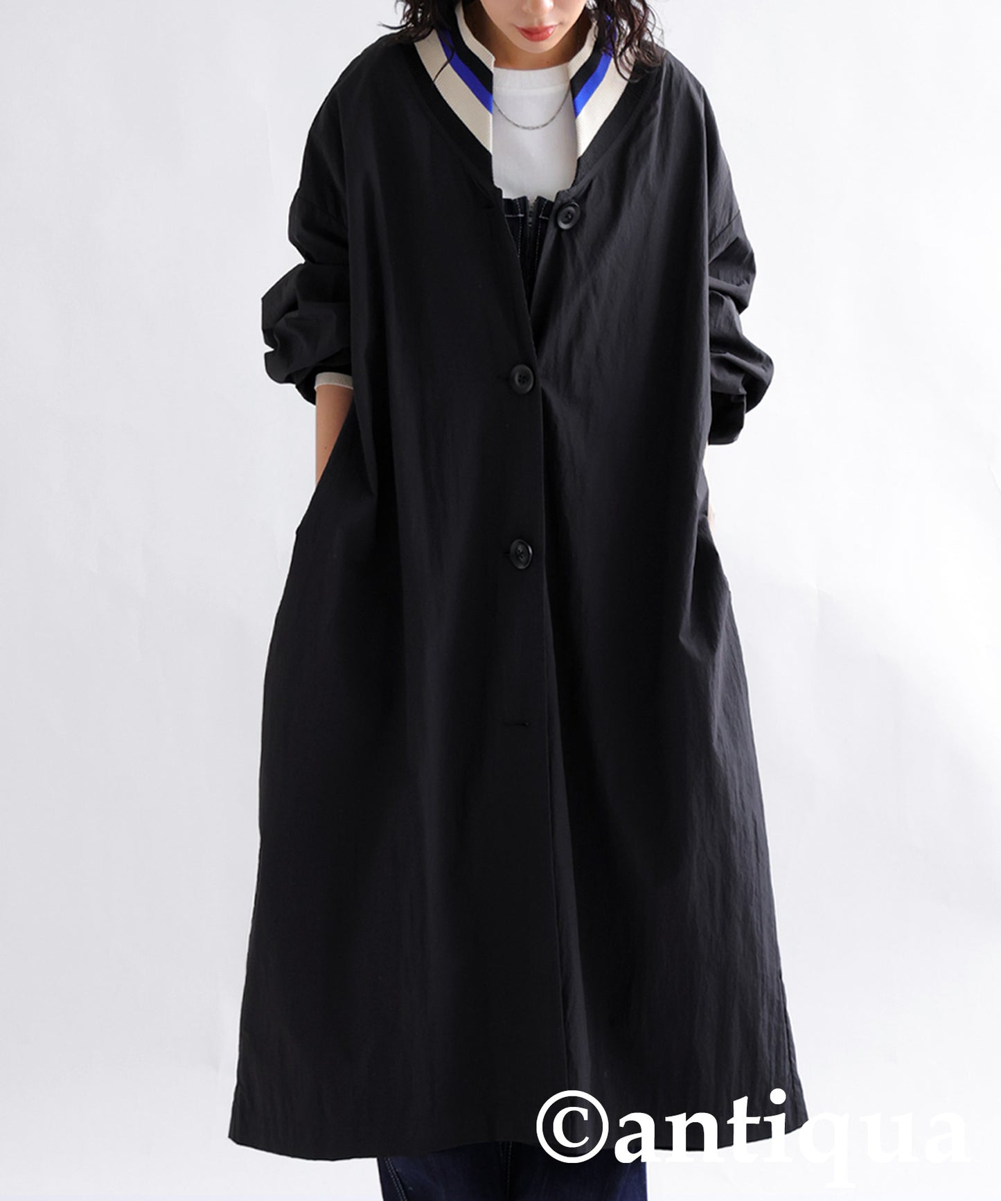 Ladies long coat multi color collar